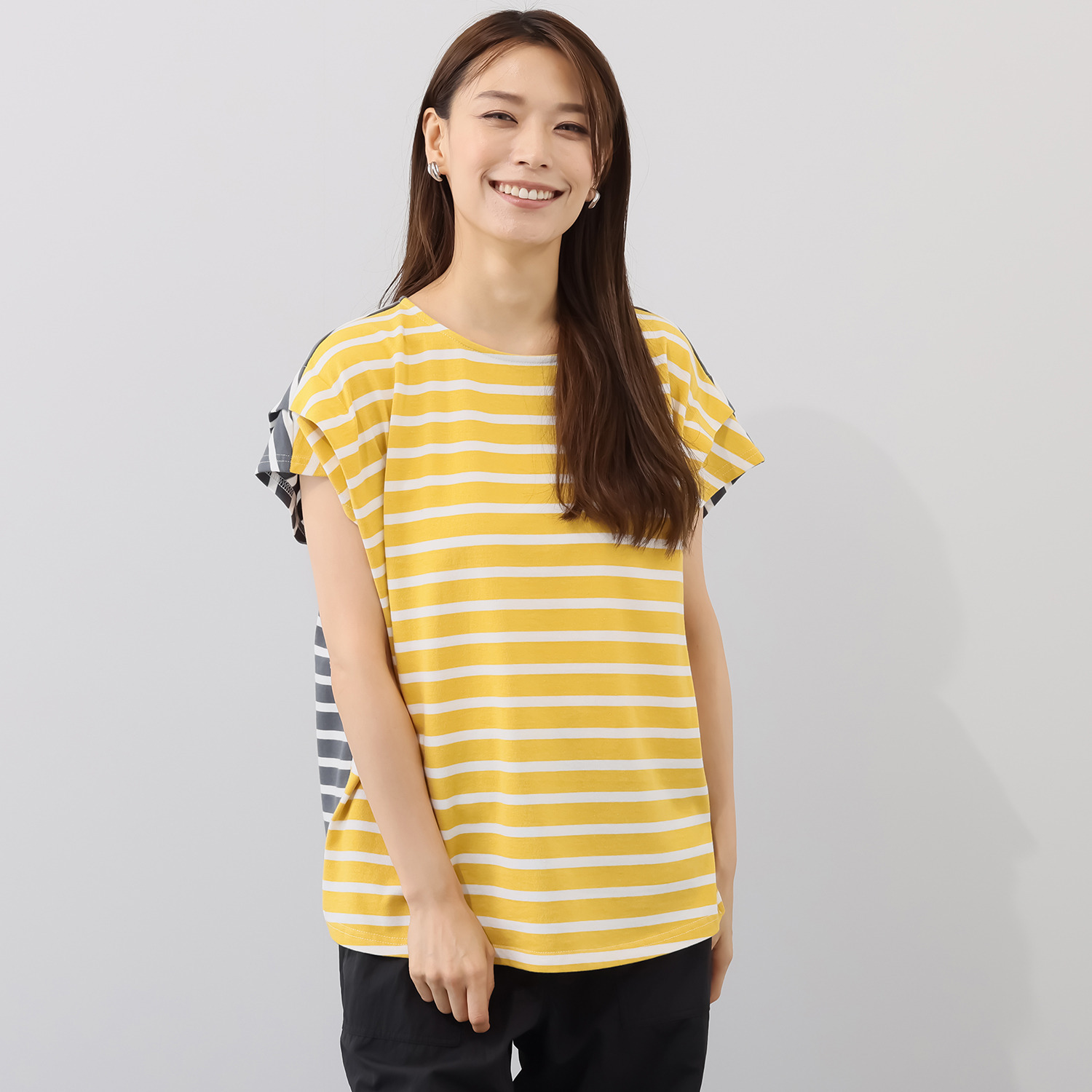 エムズ　スタイル コットンスムース 前後配色デザイン 大人ボーダープルオーバー