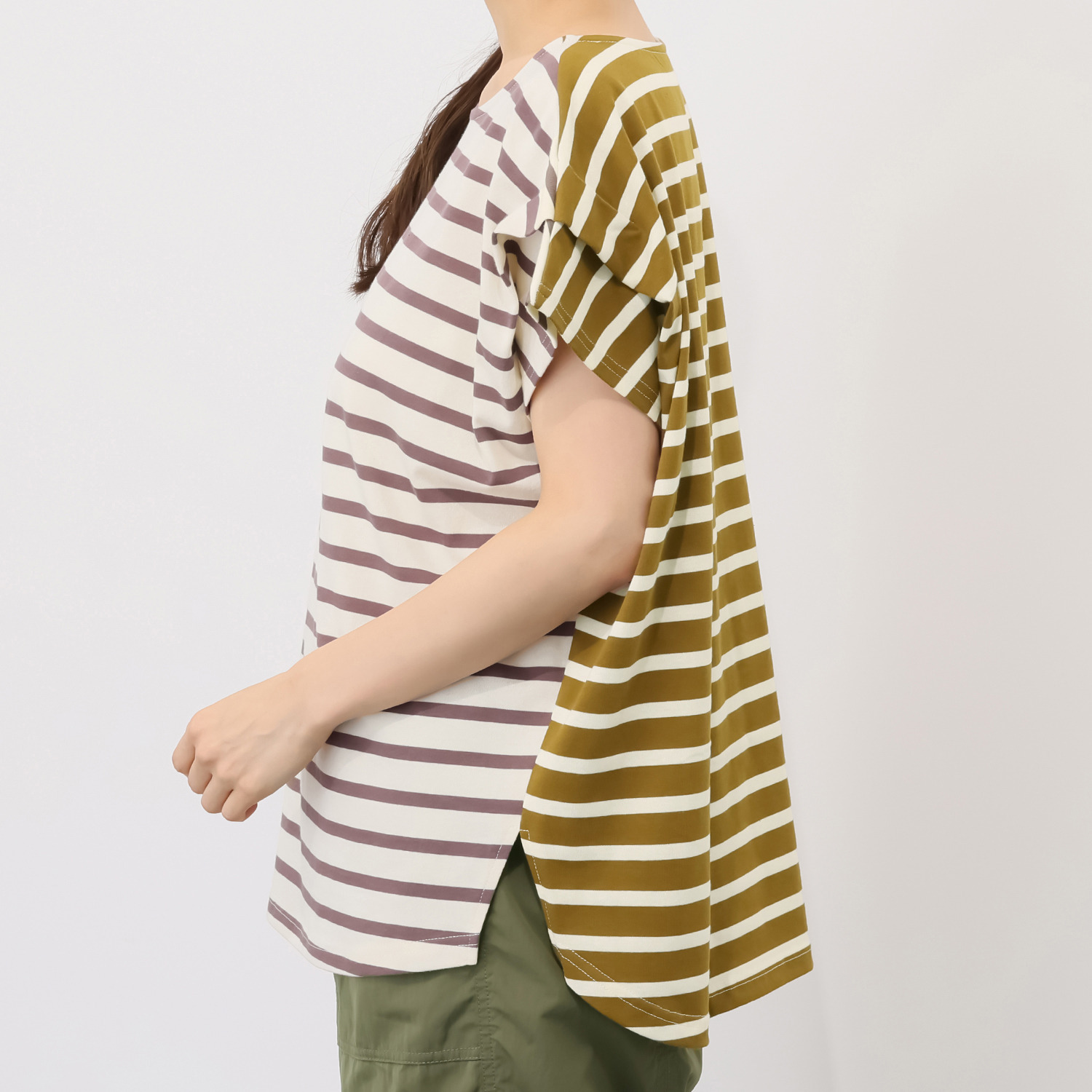 エムズ　スタイル コットンスムース 前後配色デザイン 大人ボーダープルオーバー