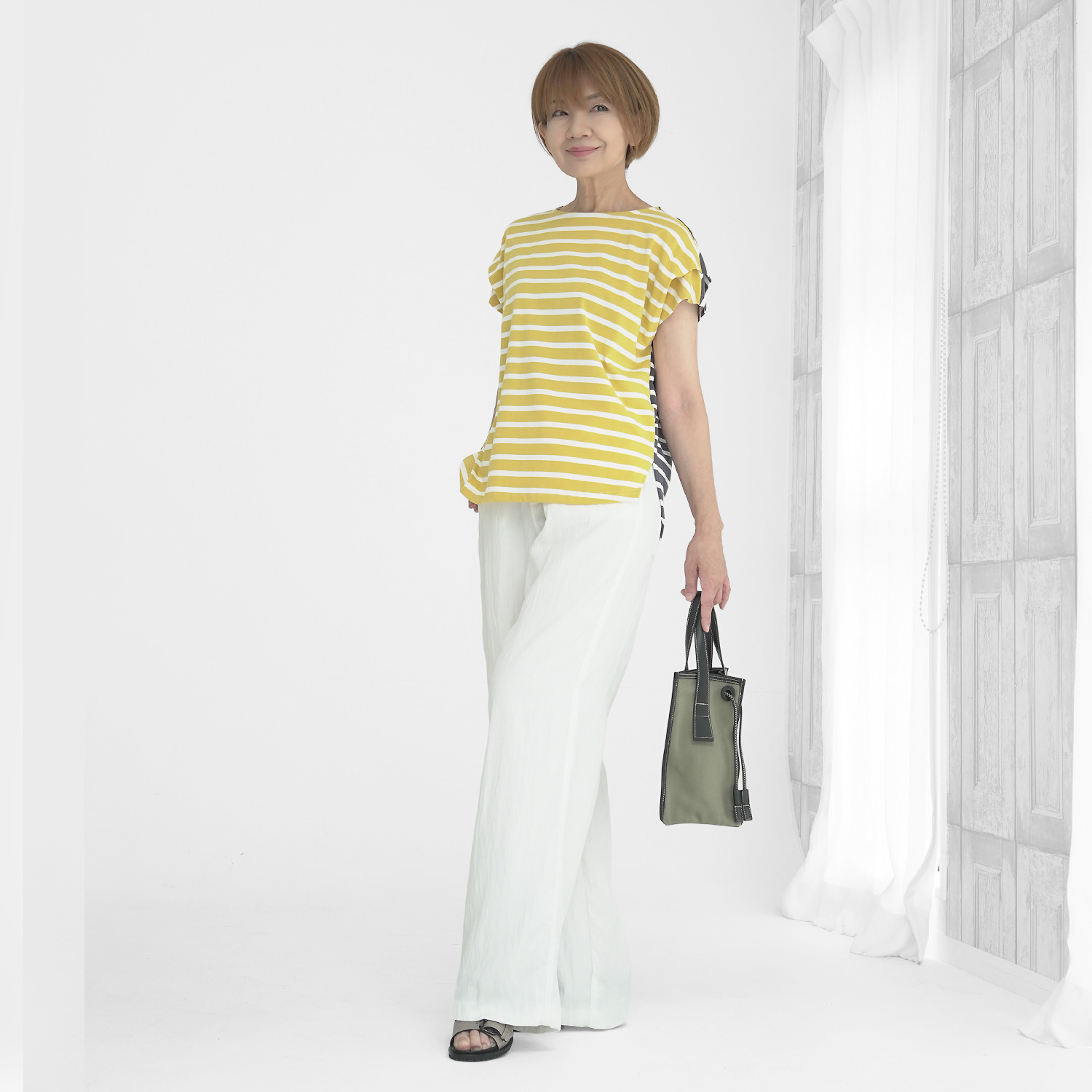 エムズ　スタイル コットンスムース 前後配色デザイン 大人ボーダープルオーバー