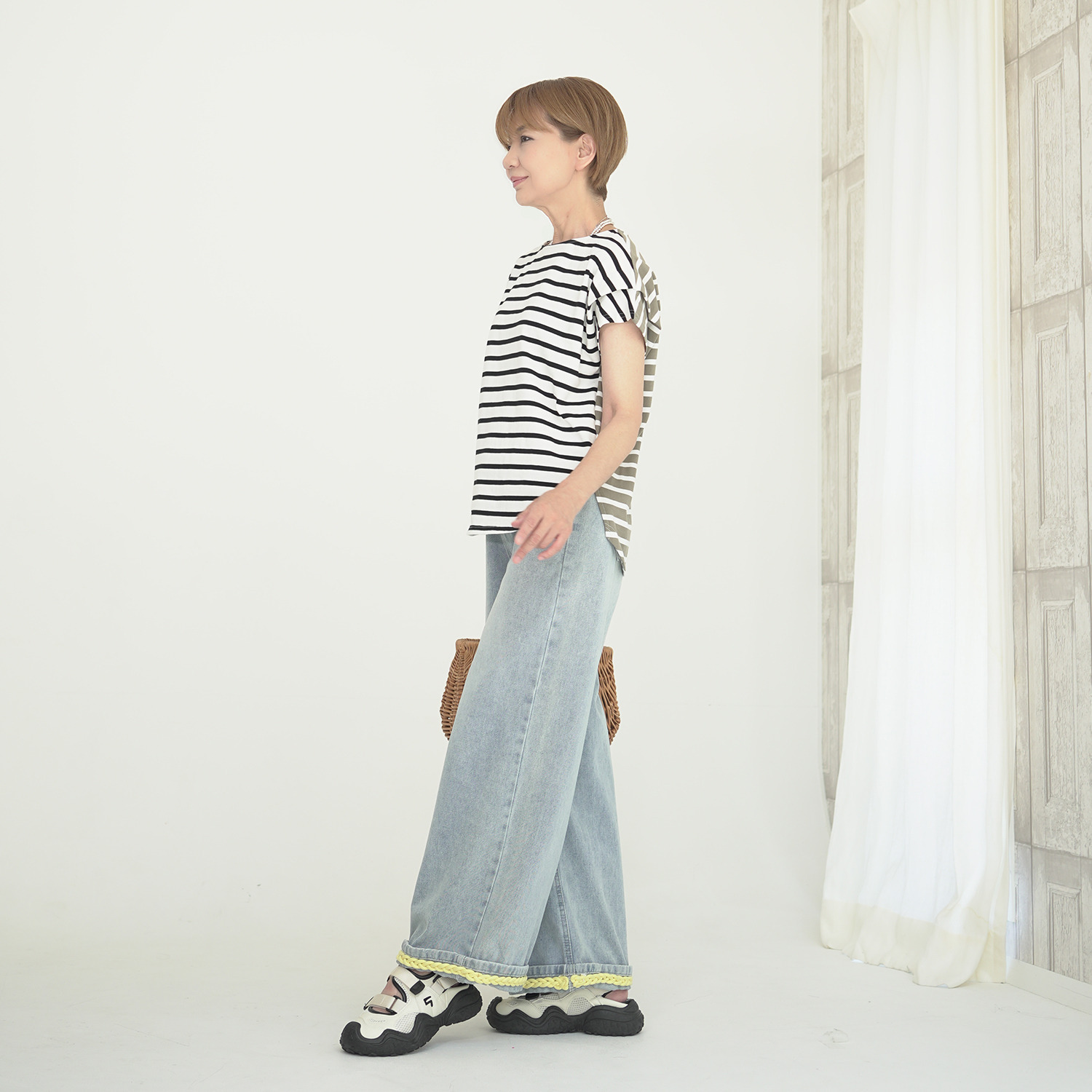 エムズ　スタイル コットンスムース 前後配色デザイン 大人ボーダープルオーバー