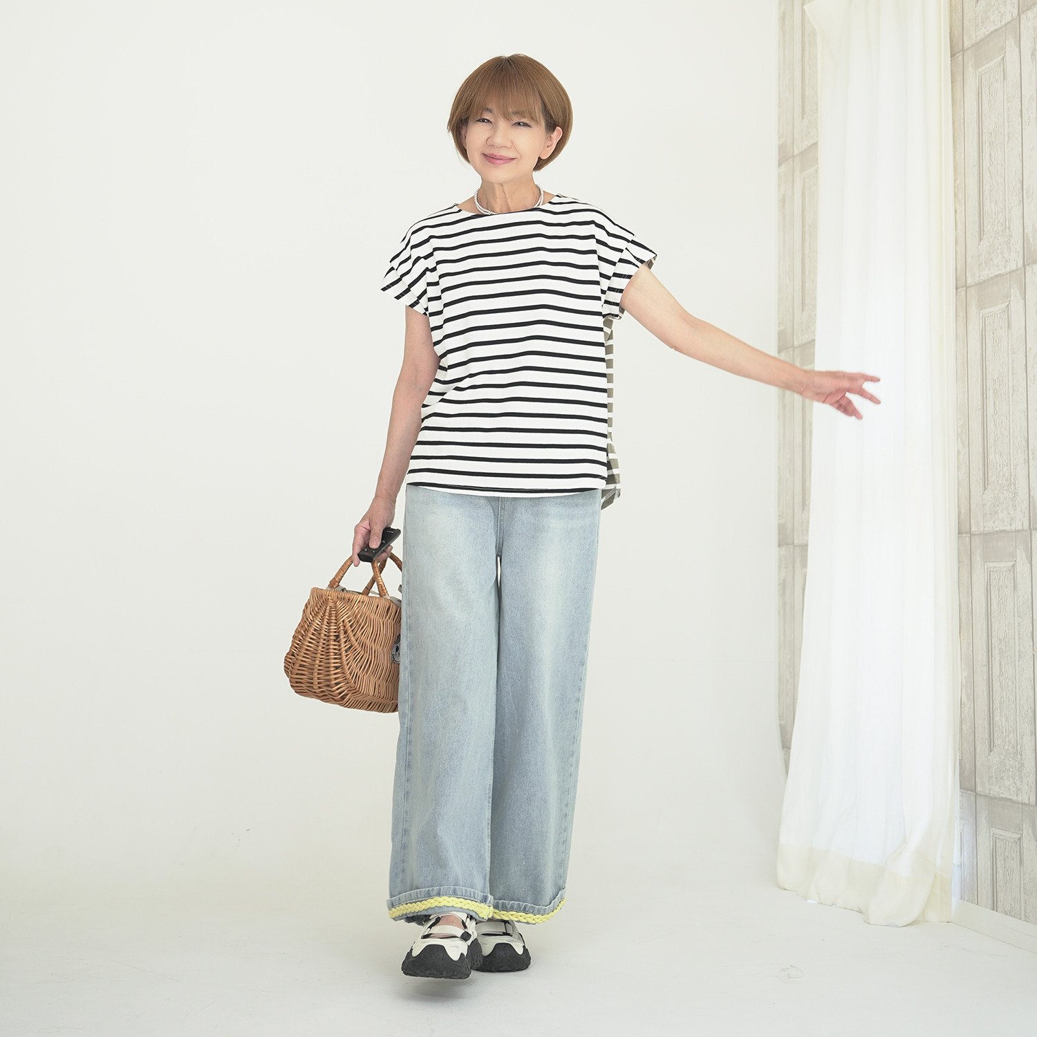 エムズ　スタイル コットンスムース 前後配色デザイン 大人ボーダープルオーバー