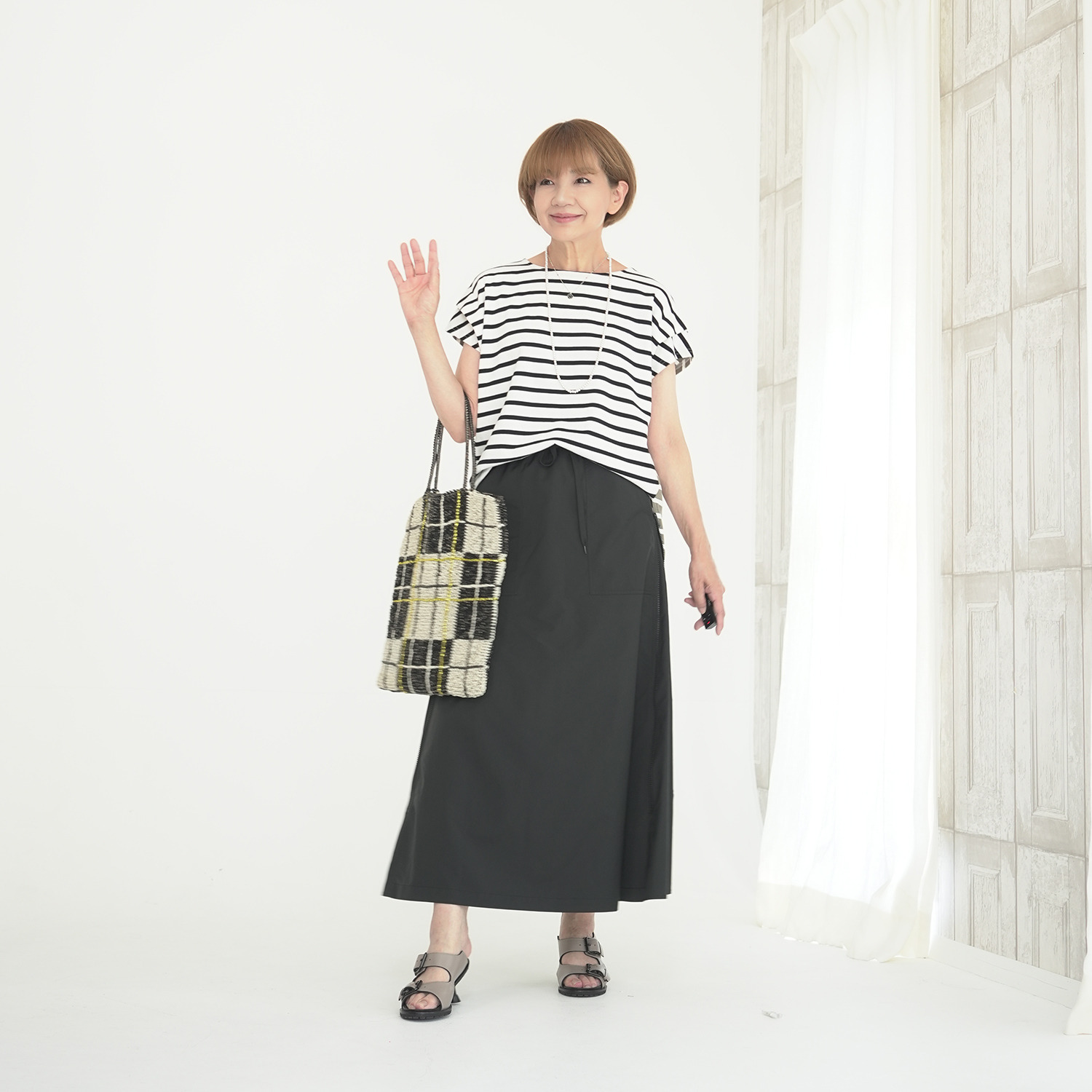 エムズ　スタイル コットンスムース 前後配色デザイン 大人ボーダープルオーバー