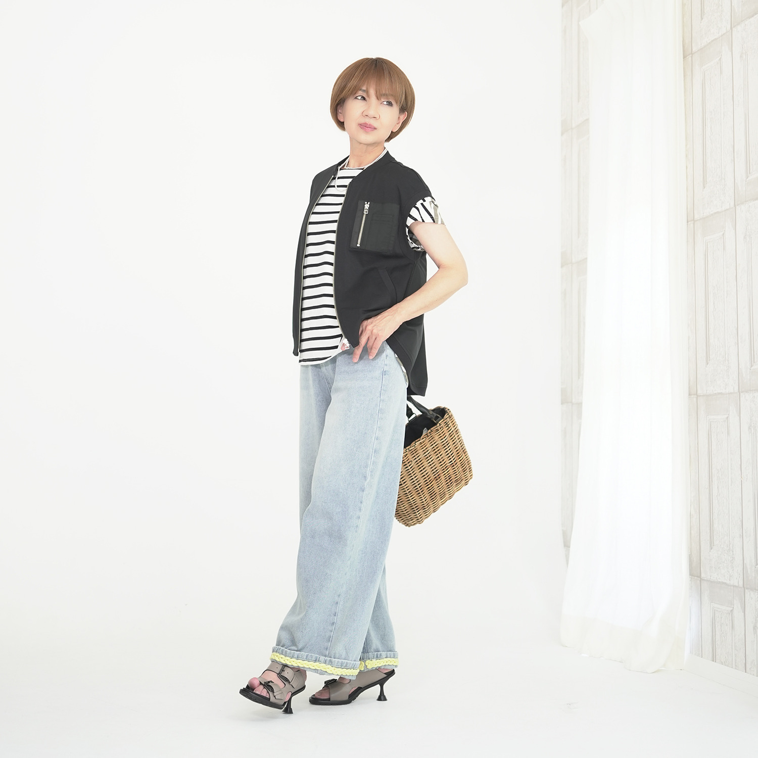 エムズ　スタイル コットンスムース 前後配色デザイン 大人ボーダープルオーバー