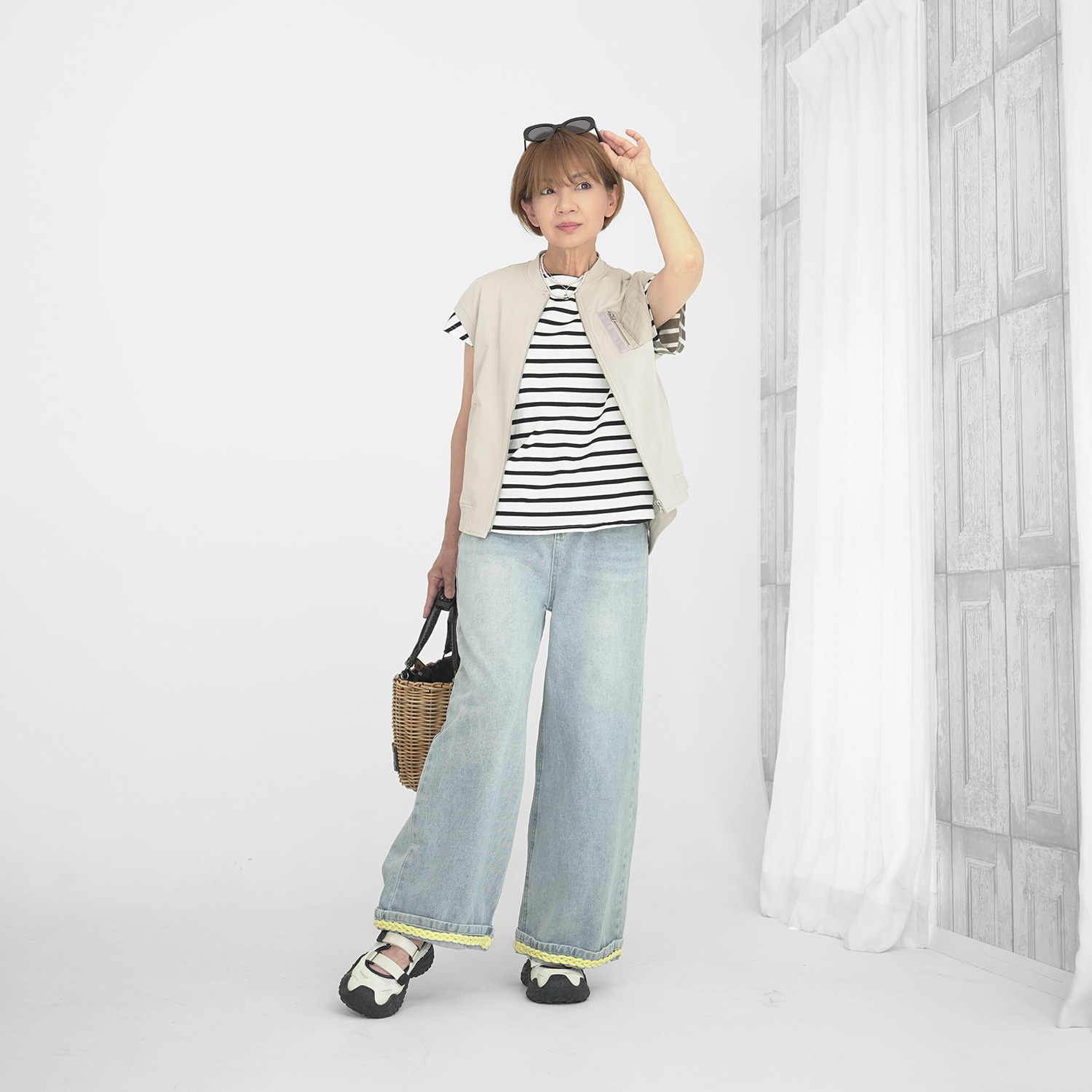 エムズ　スタイル コットンスムース 前後配色デザイン 大人ボーダープルオーバー