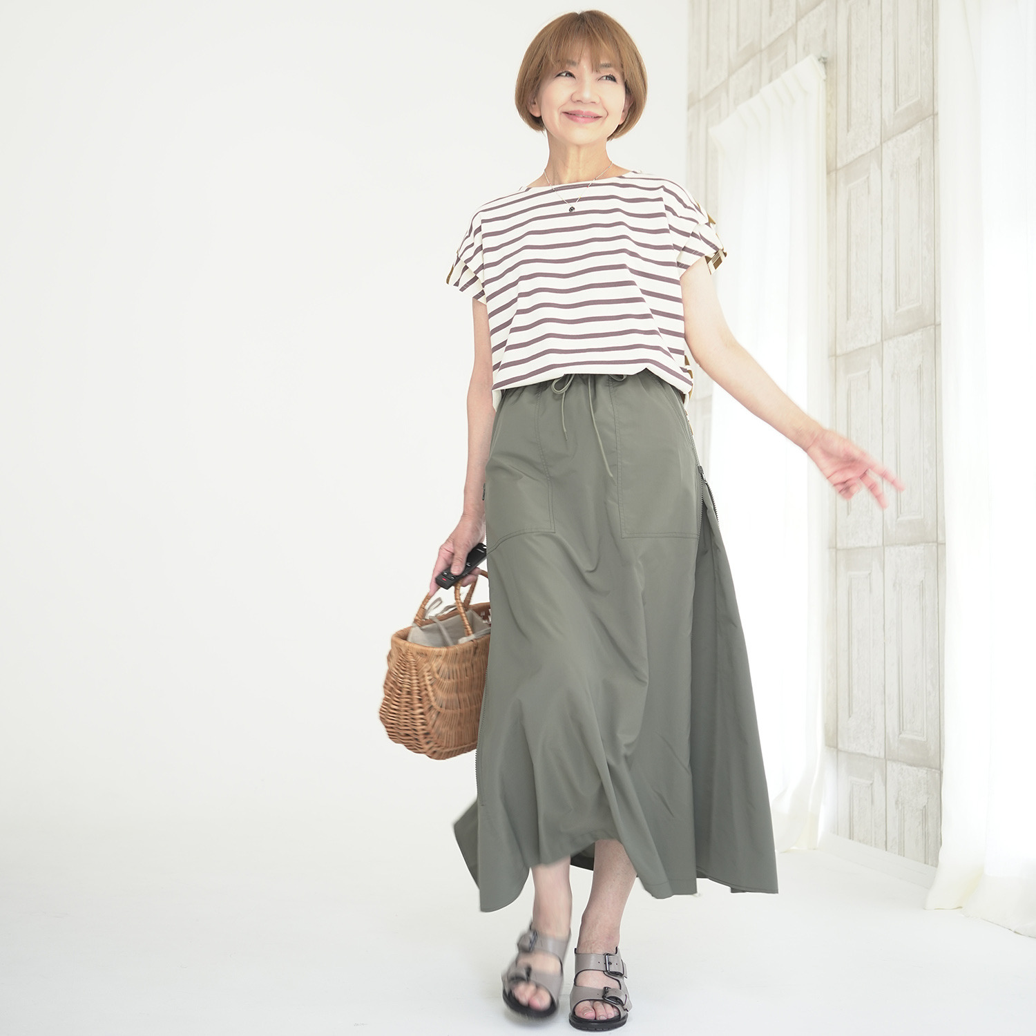 エムズ　スタイル コットンスムース 前後配色デザイン 大人ボーダープルオーバー