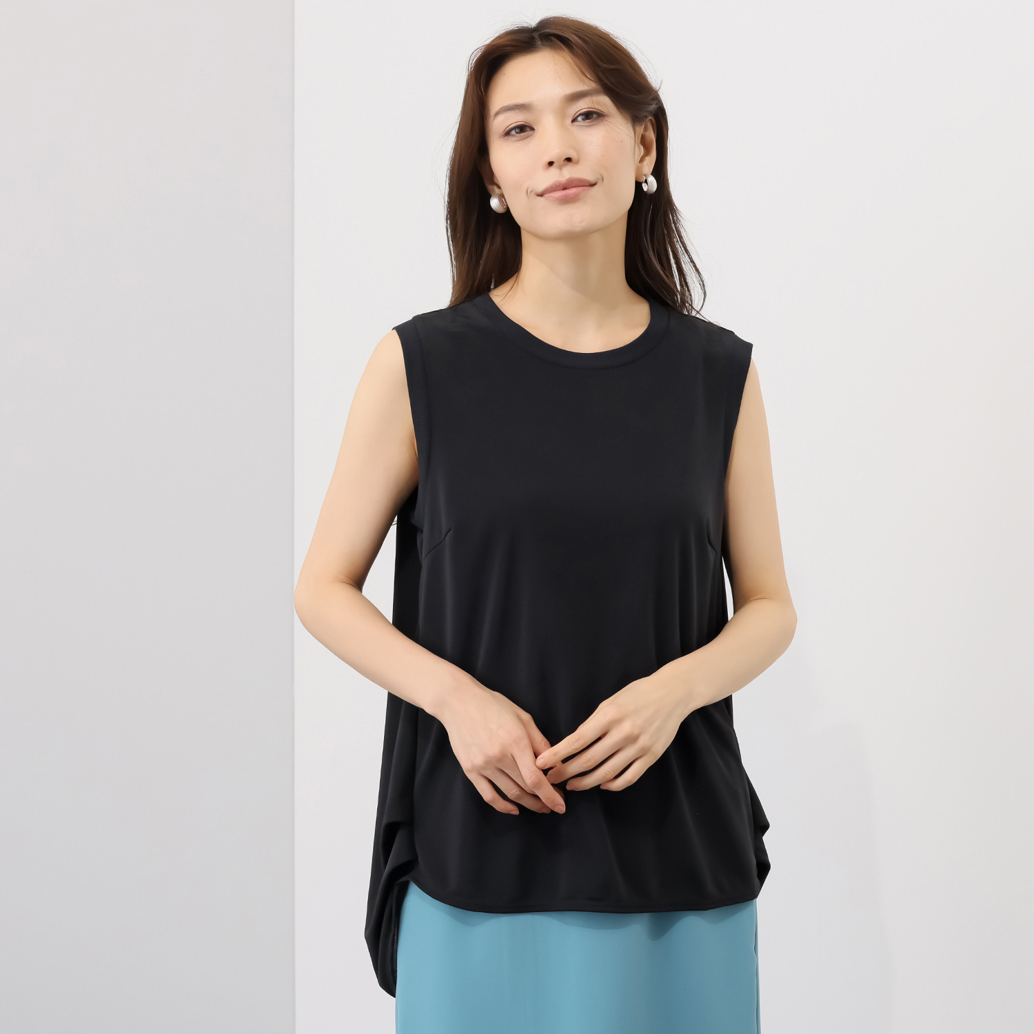 エムズ　スタイル クリンプスムースエアー シアーノースリーブ プルオーバー