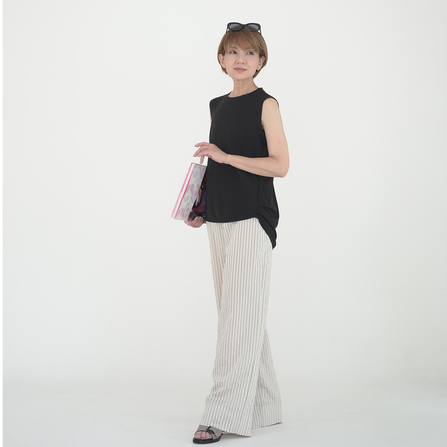 エムズ　スタイル クリンプスムースエアー シアーノースリーブ プルオーバー