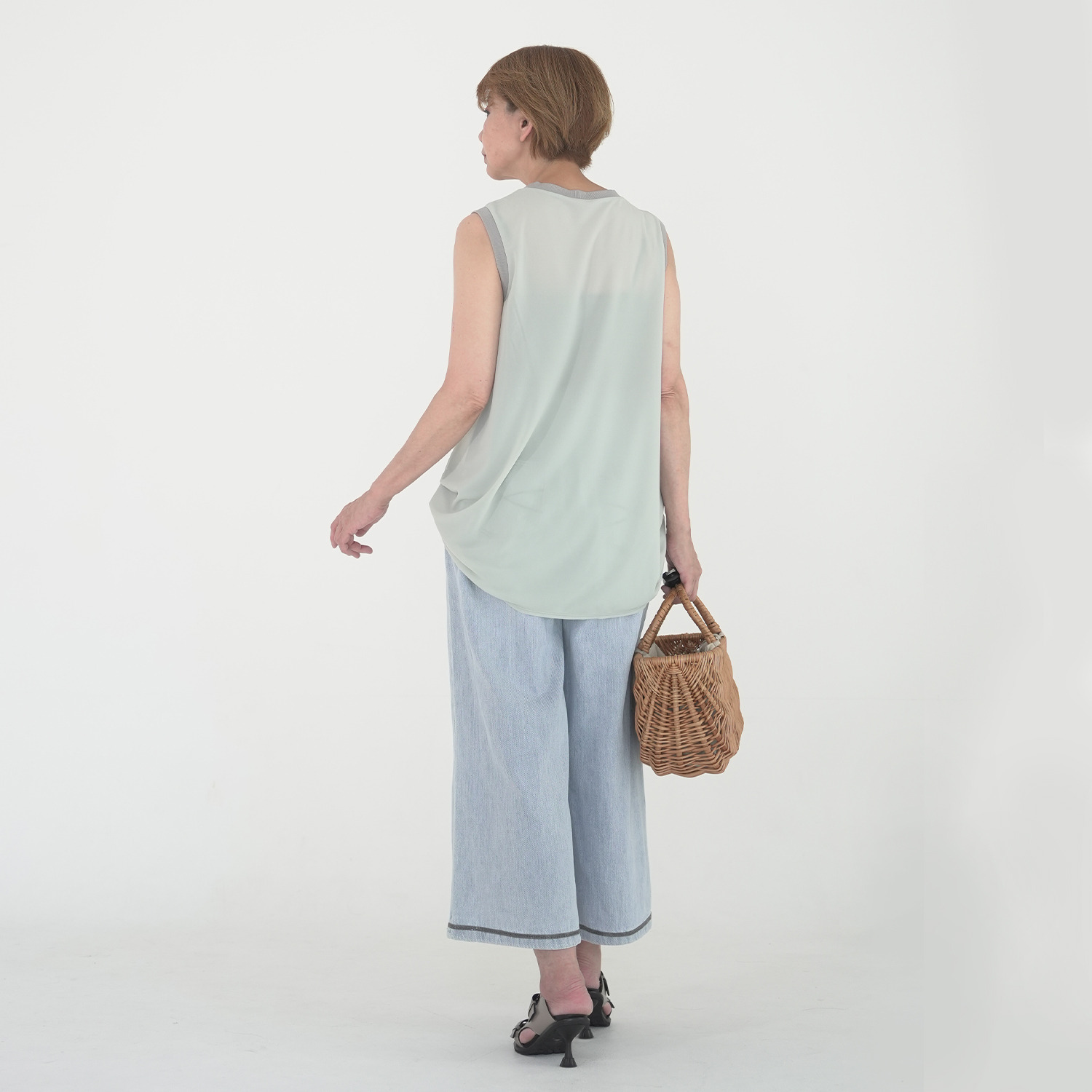 エムズ　スタイル クリンプスムースエアー シアーノースリーブ プルオーバー