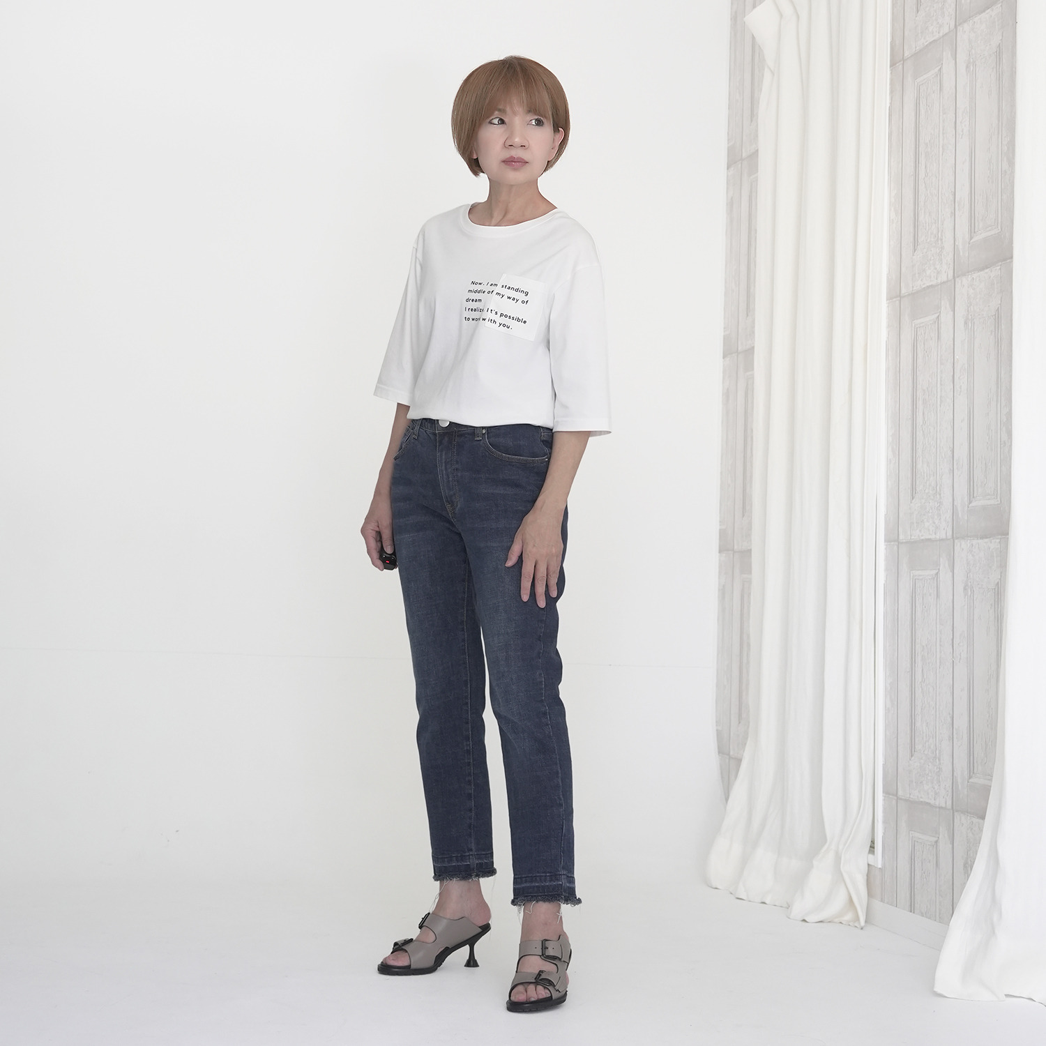 エムズ　スタイル コットンスムース ミニロゴプリント ポケット付プルオーバー