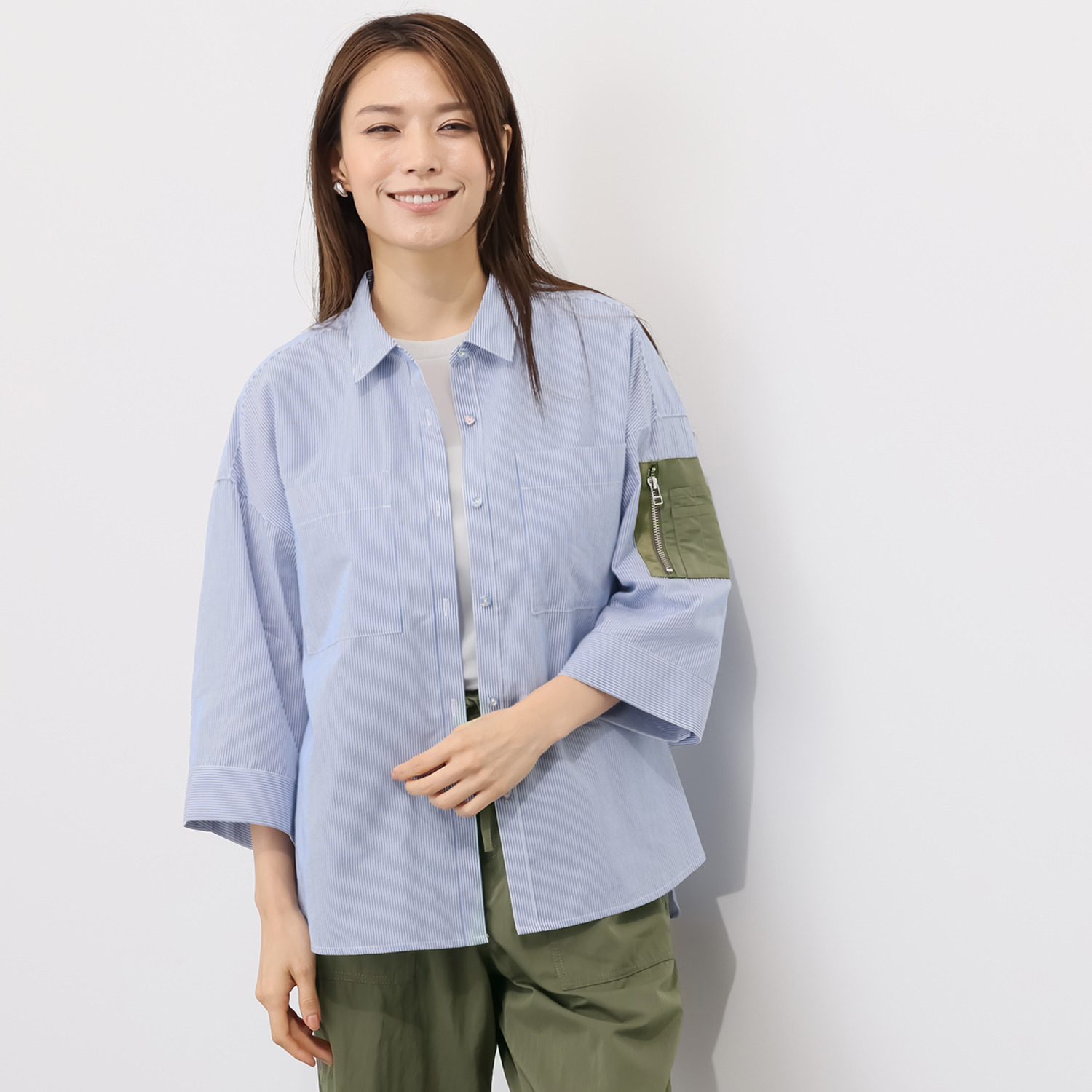 エムズ　スタイル コットン混 ミリタリーポケット付 デザインシャツ