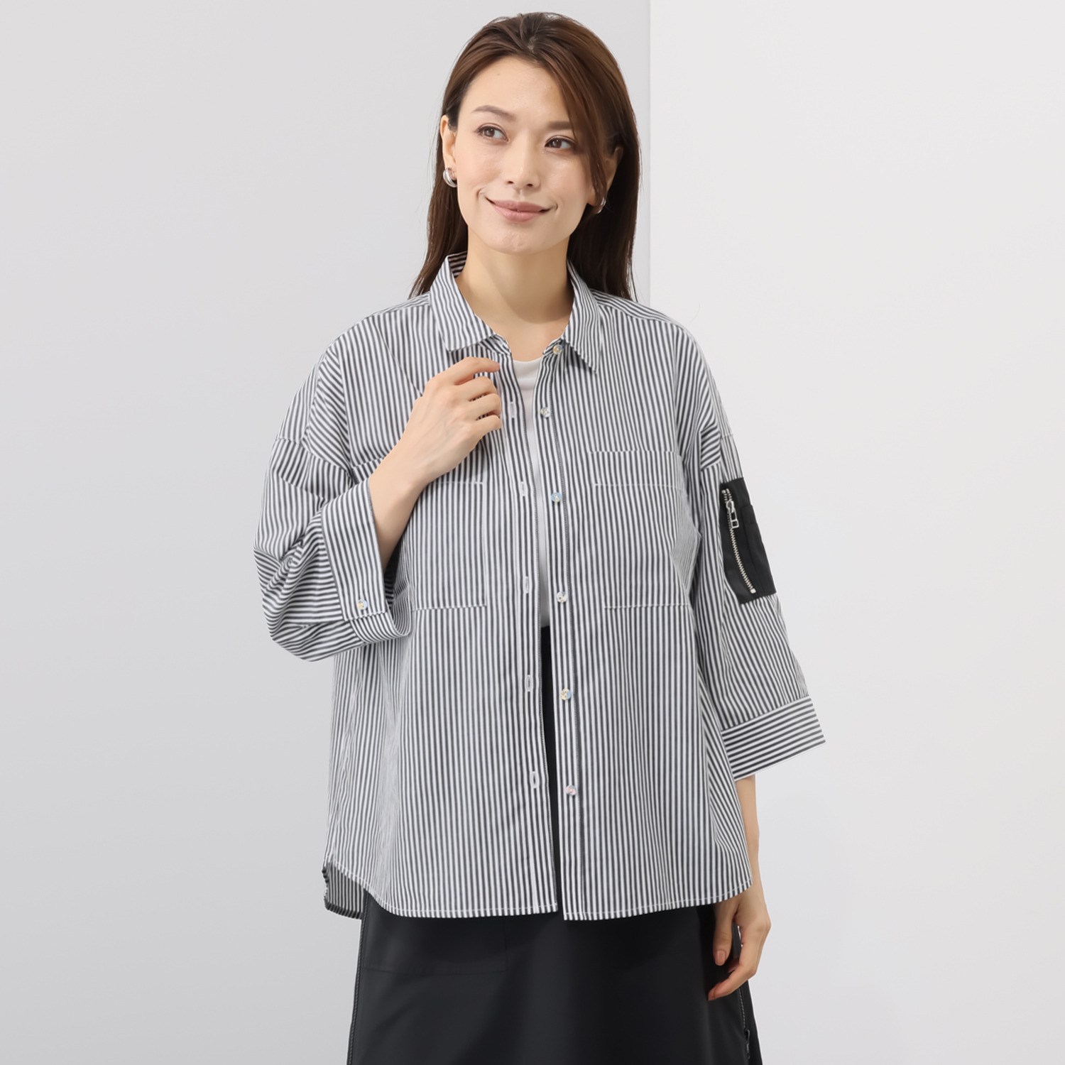 エムズ　スタイル コットン混 ミリタリーポケット付 デザインシャツ