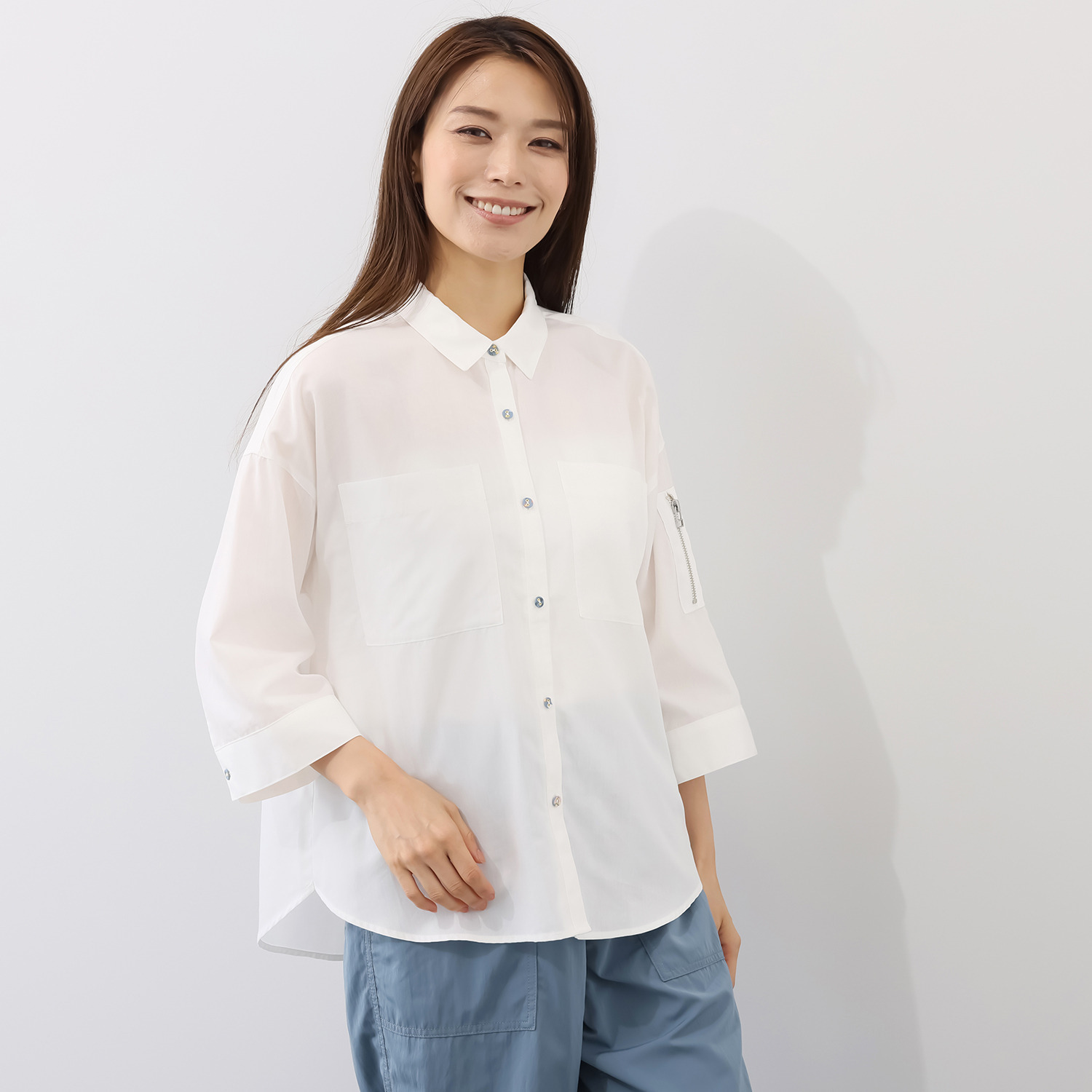 エムズ　スタイル コットン混 ミリタリーポケット付 デザインシャツ