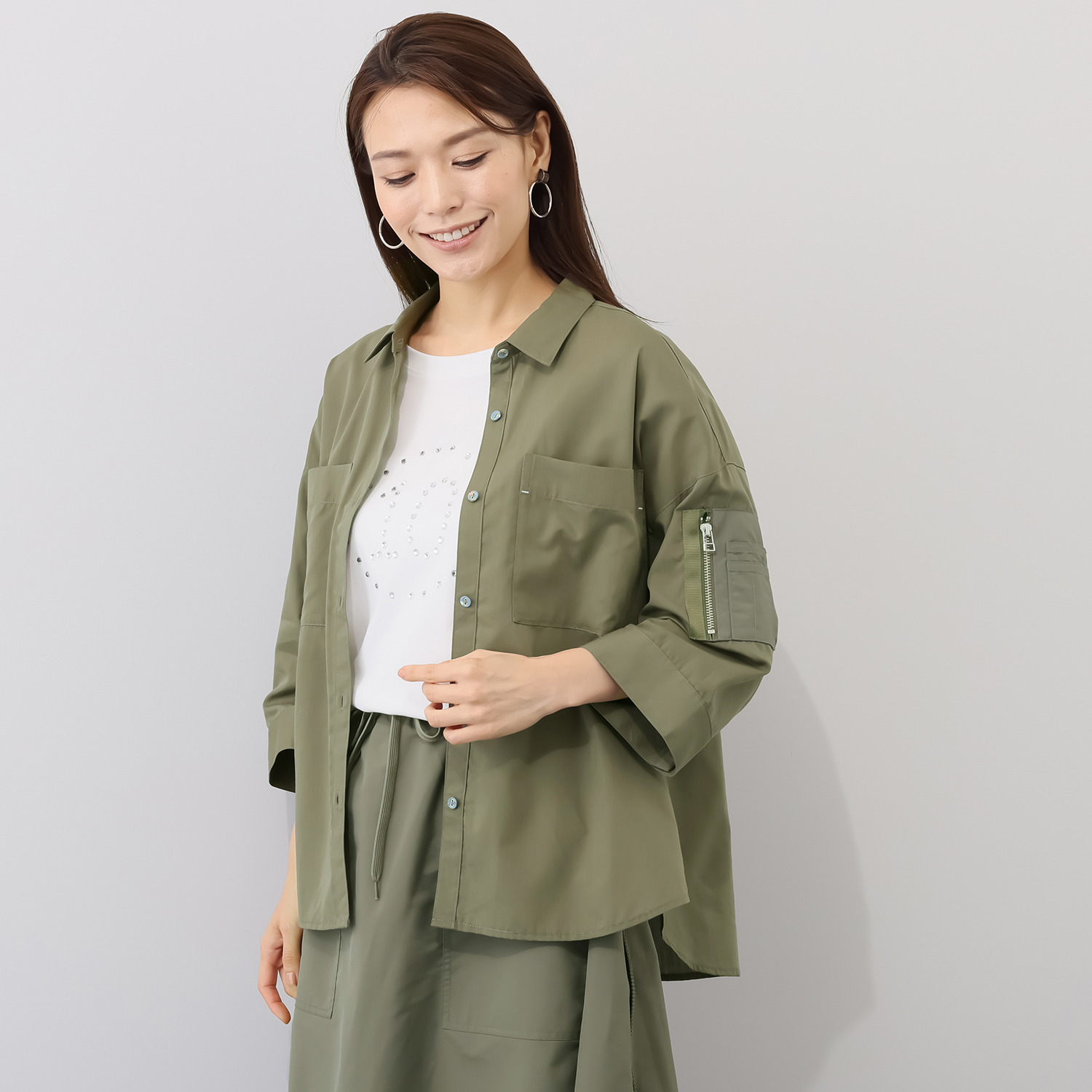 エムズ　スタイル コットン混 ミリタリーポケット付 デザインシャツ