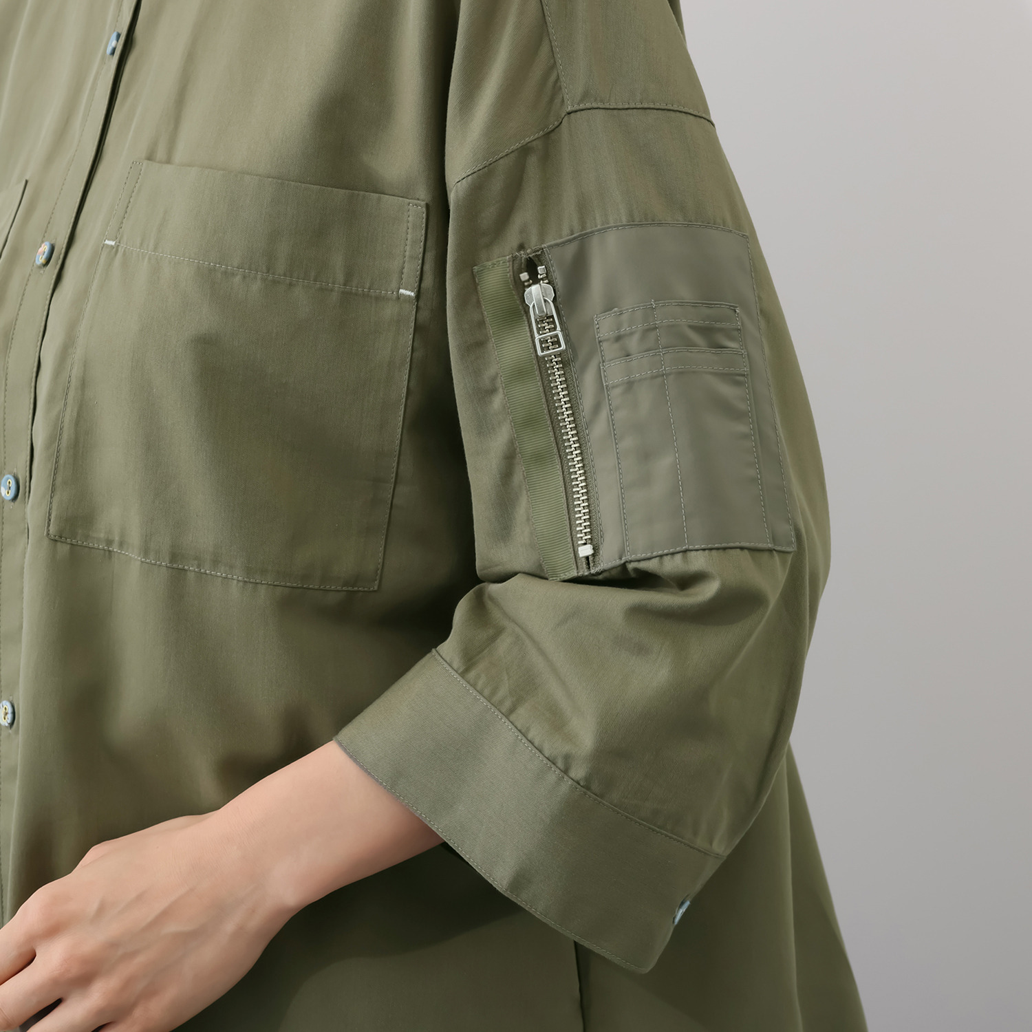 エムズ　スタイル コットン混 ミリタリーポケット付 デザインシャツ