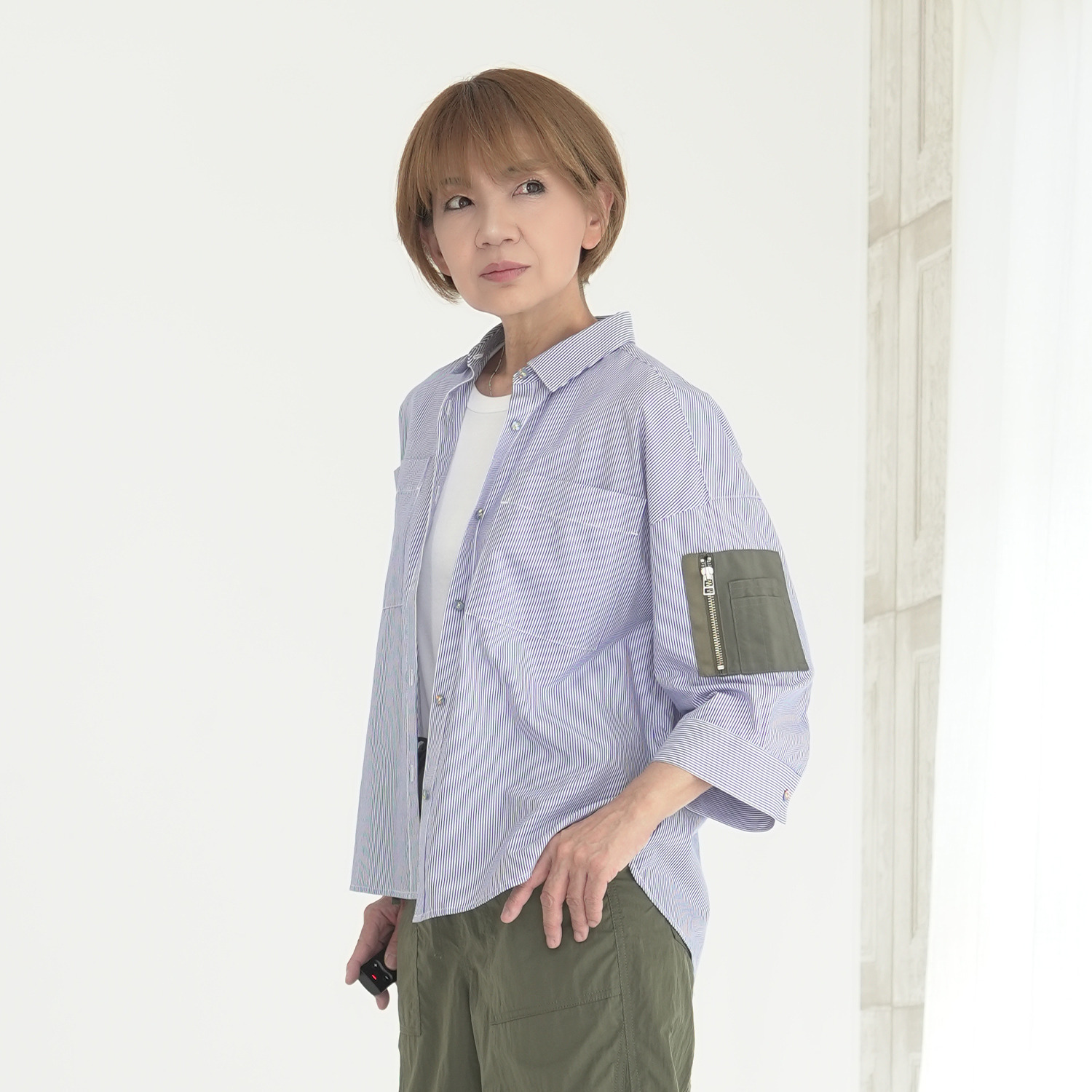 エムズ　スタイル コットン混 ミリタリーポケット付 デザインシャツ