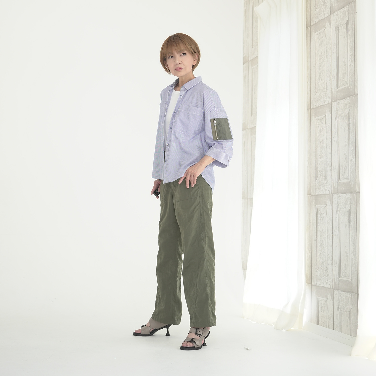 エムズ　スタイル コットン混 ミリタリーポケット付 デザインシャツ