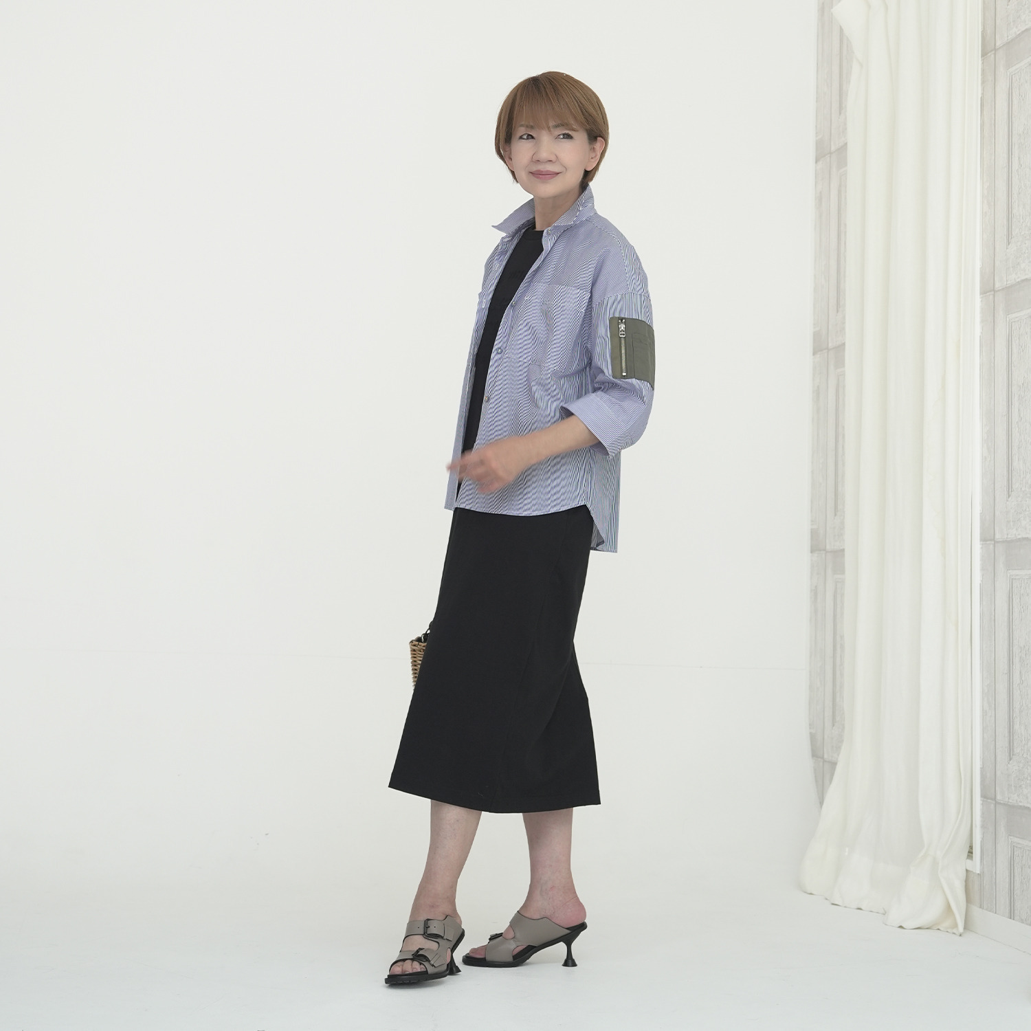 エムズ　スタイル コットン混 ミリタリーポケット付 デザインシャツ