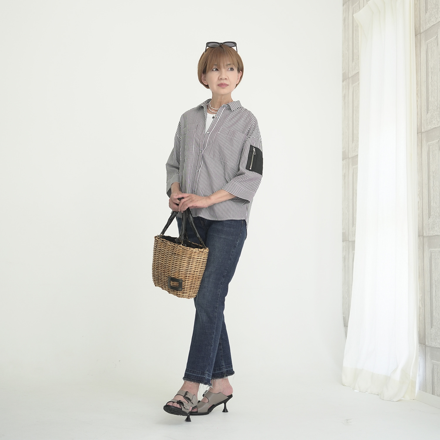 エムズ　スタイル コットン混 ミリタリーポケット付 デザインシャツ