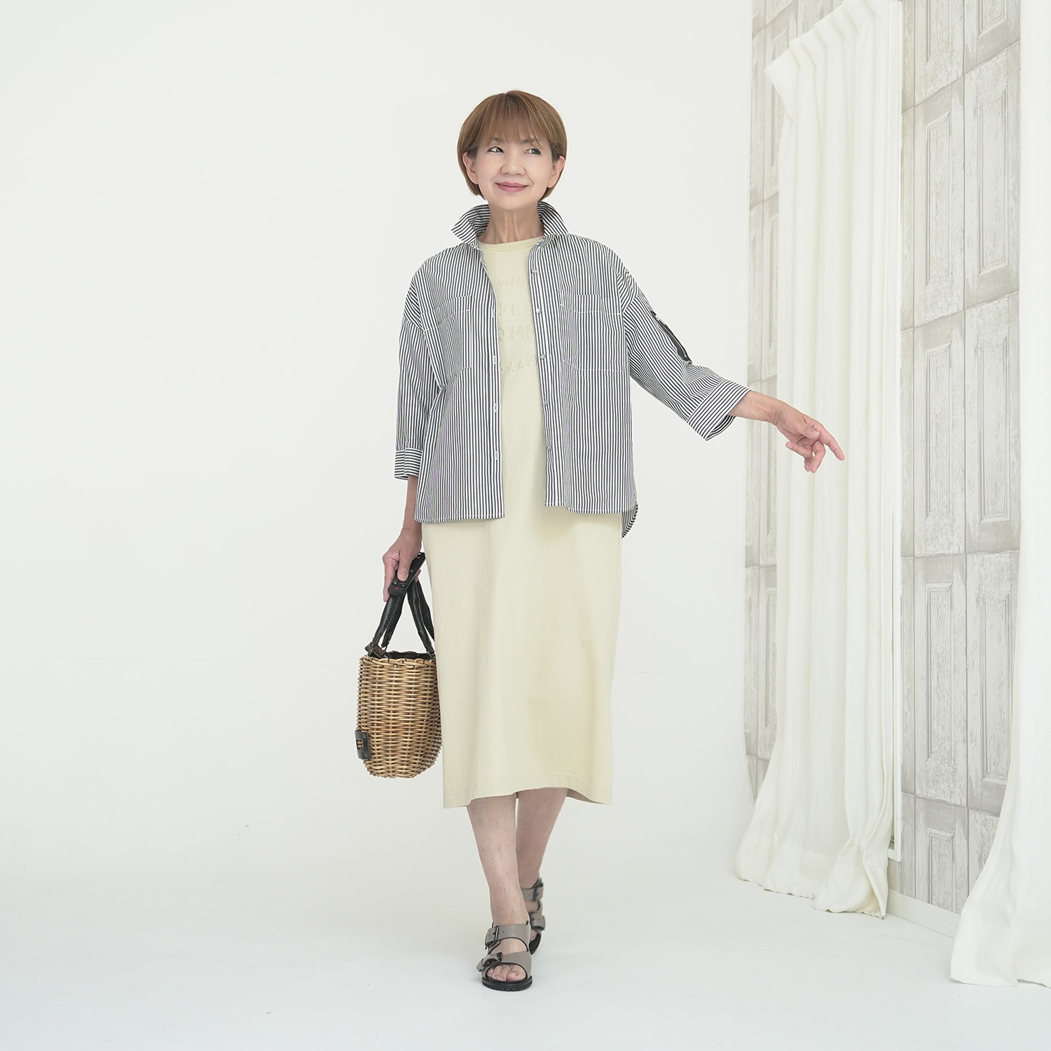 エムズ　スタイル コットン混 ミリタリーポケット付 デザインシャツ