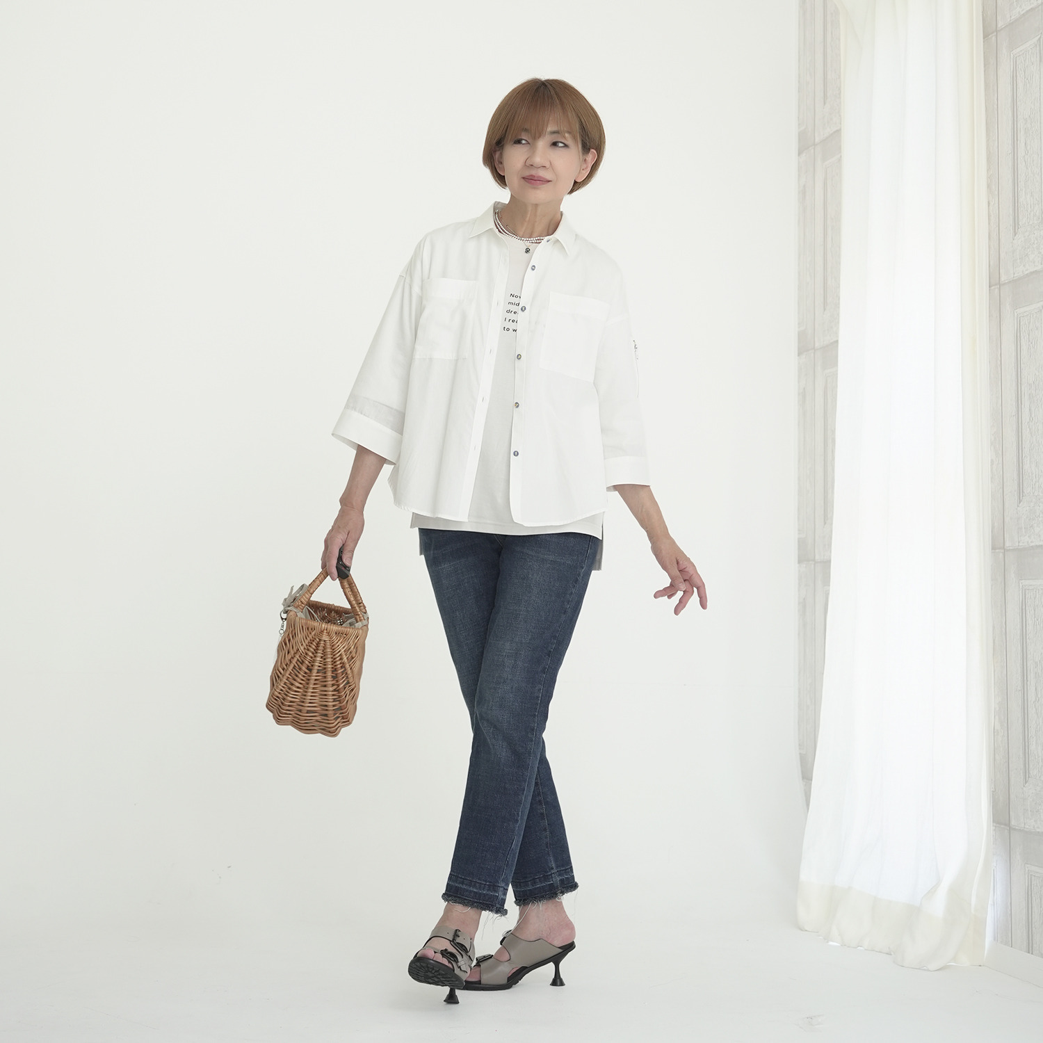 エムズ　スタイル コットン混 ミリタリーポケット付 デザインシャツ