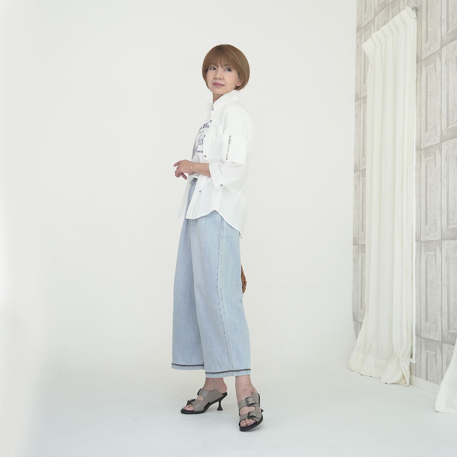 エムズ　スタイル コットン混 ミリタリーポケット付 デザインシャツ