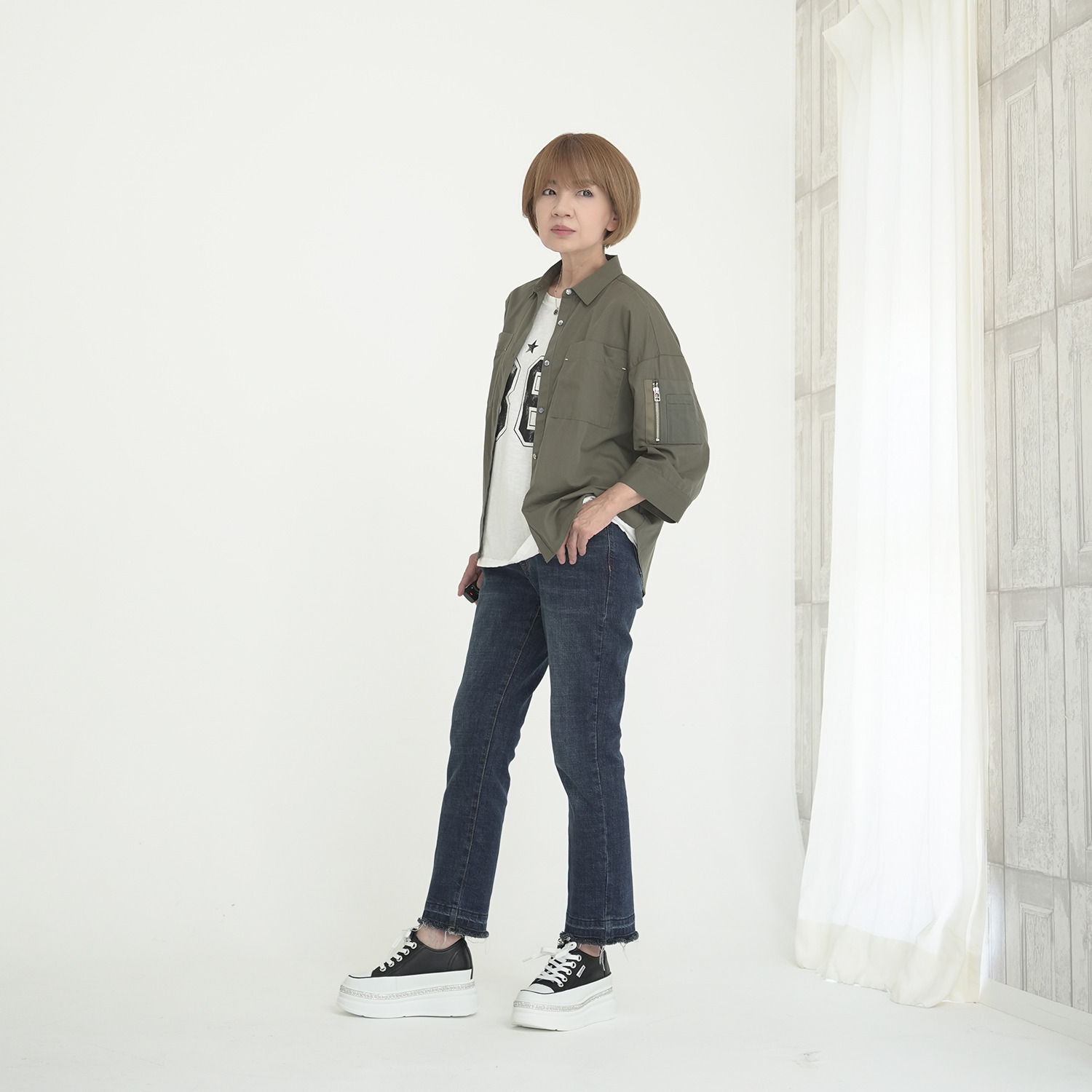 エムズ　スタイル コットン混 ミリタリーポケット付 デザインシャツ