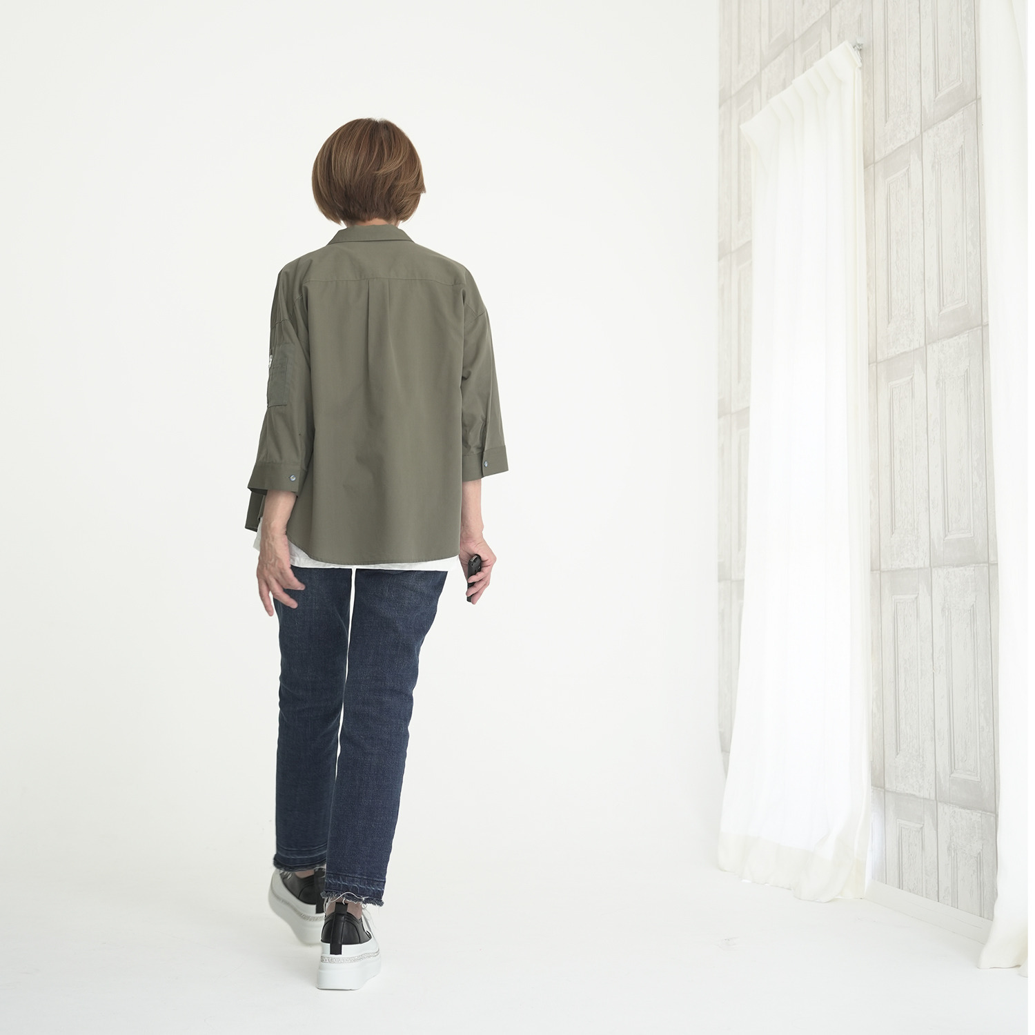 エムズ　スタイル コットン混 ミリタリーポケット付 デザインシャツ