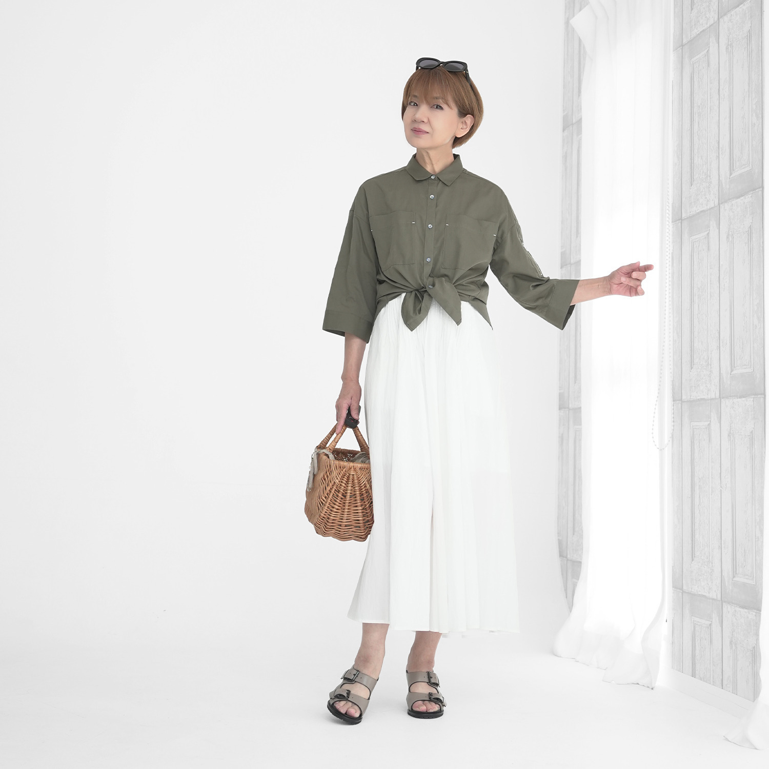 エムズ　スタイル コットン混 ミリタリーポケット付 デザインシャツ