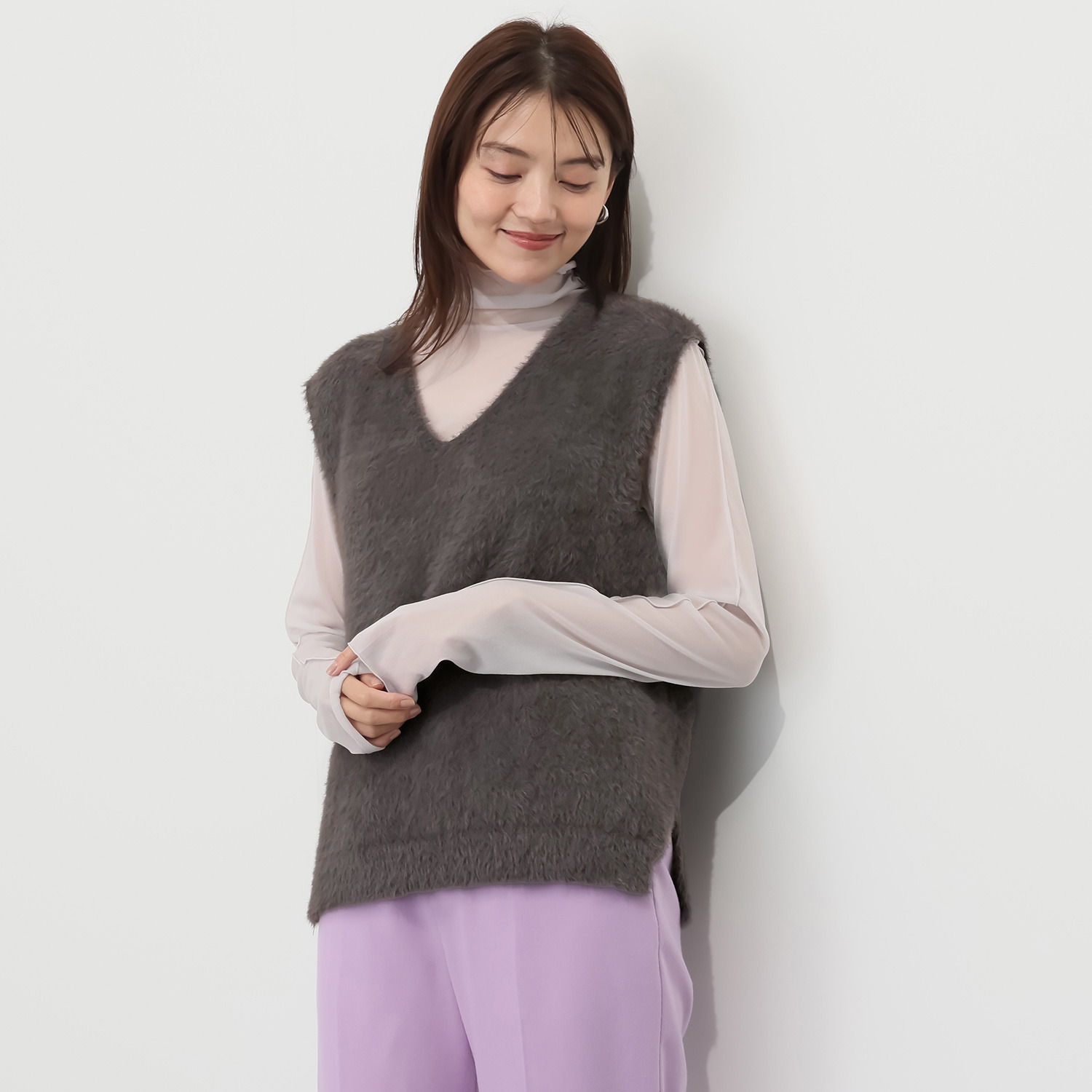 ルクオーレ シャギーニット Ｖネックベスト