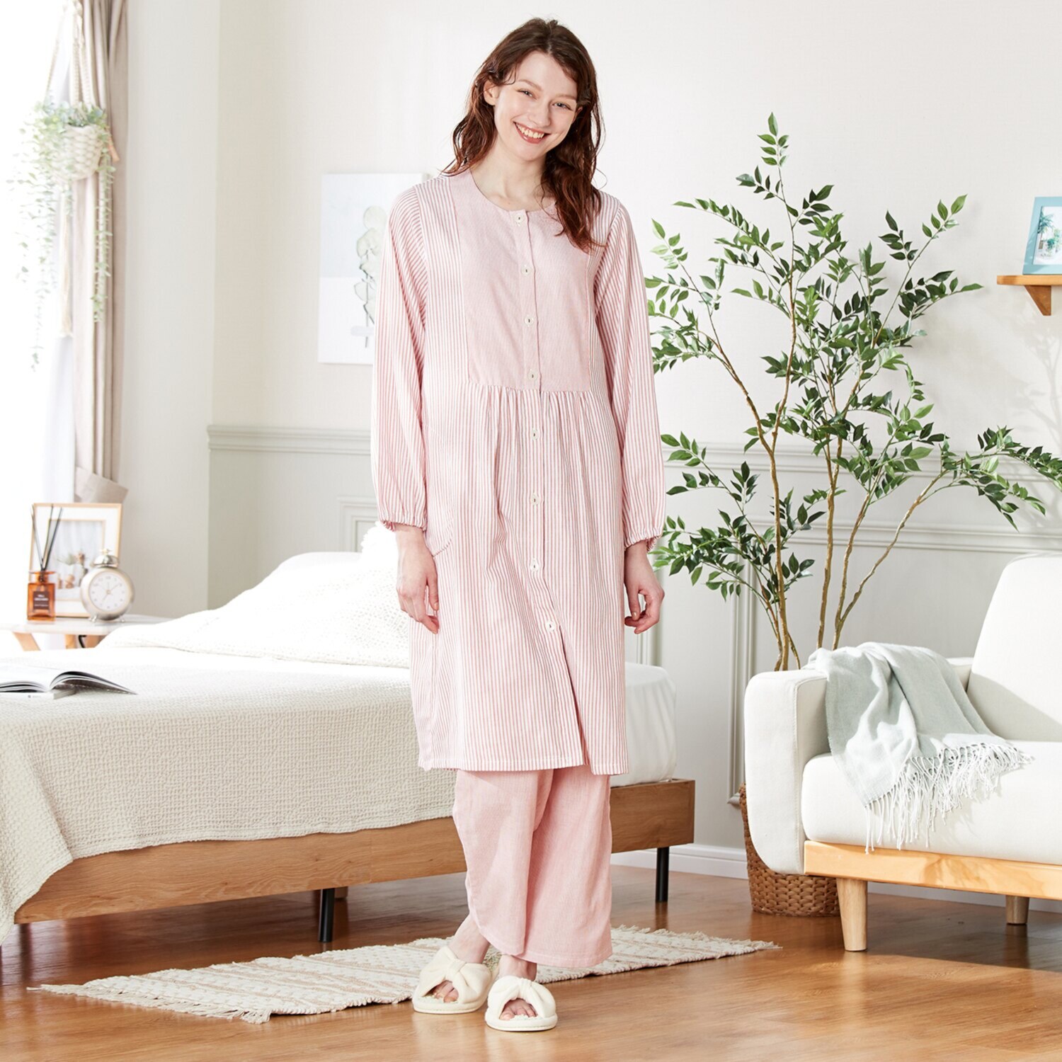 ナルエー 綿１００％ ダブルガーゼ ストライプ ワンピース＆パンツ