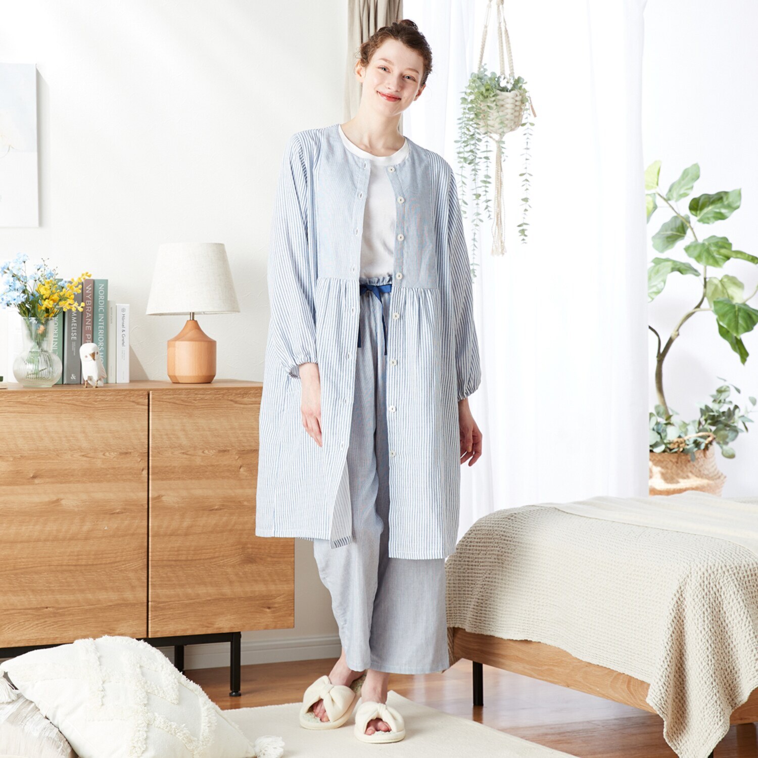 ナルエー 綿１００％ ダブルガーゼ ストライプ ワンピース＆パンツ