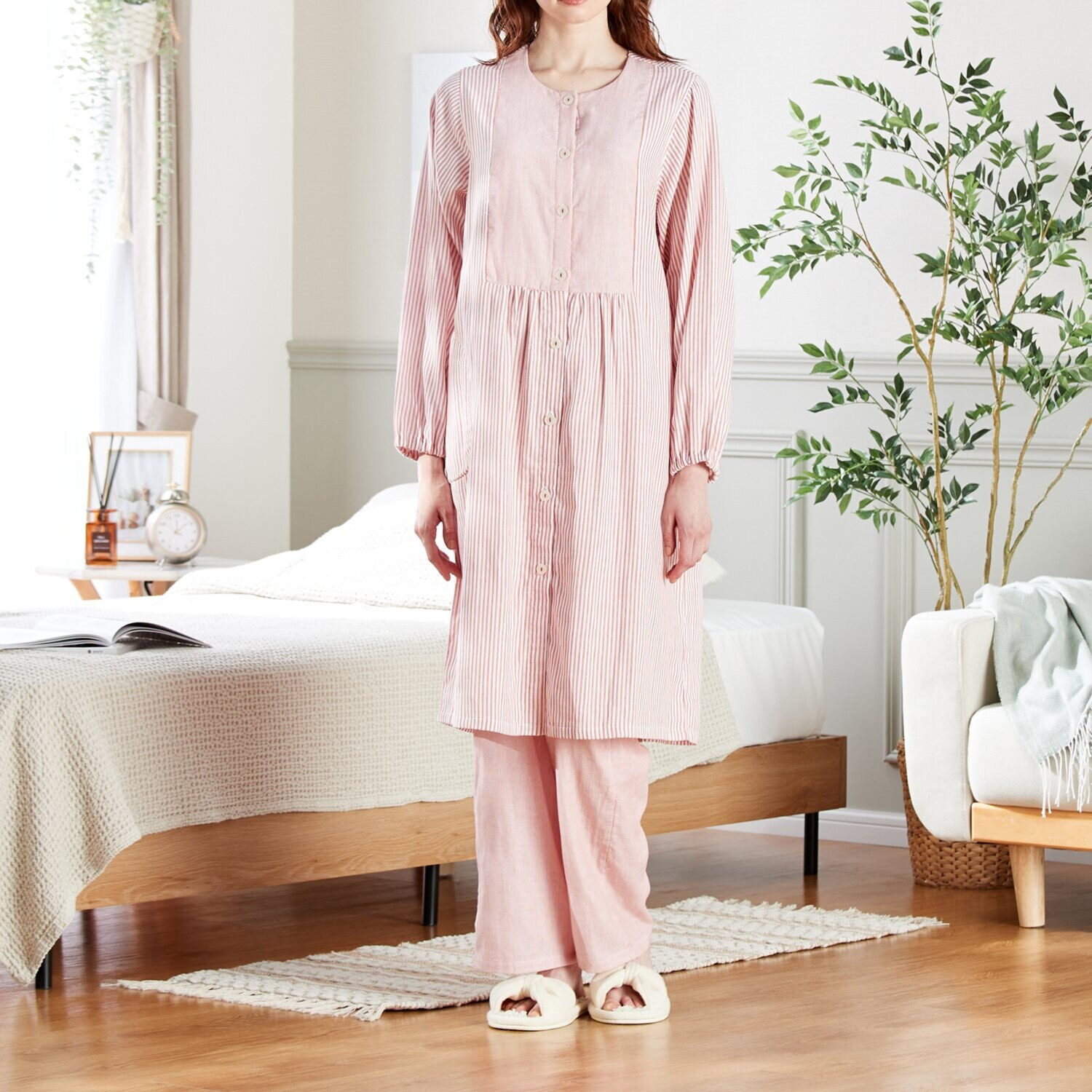 ナルエー 綿１００％ ダブルガーゼ ストライプ ワンピース＆パンツ