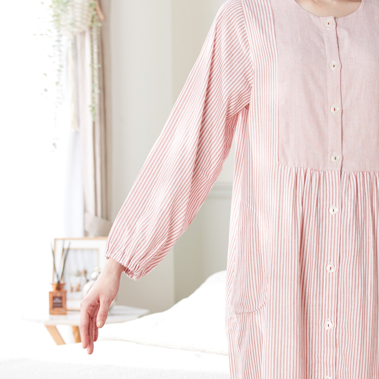 ナルエー 綿１００％ ダブルガーゼ ストライプ ワンピース＆パンツ