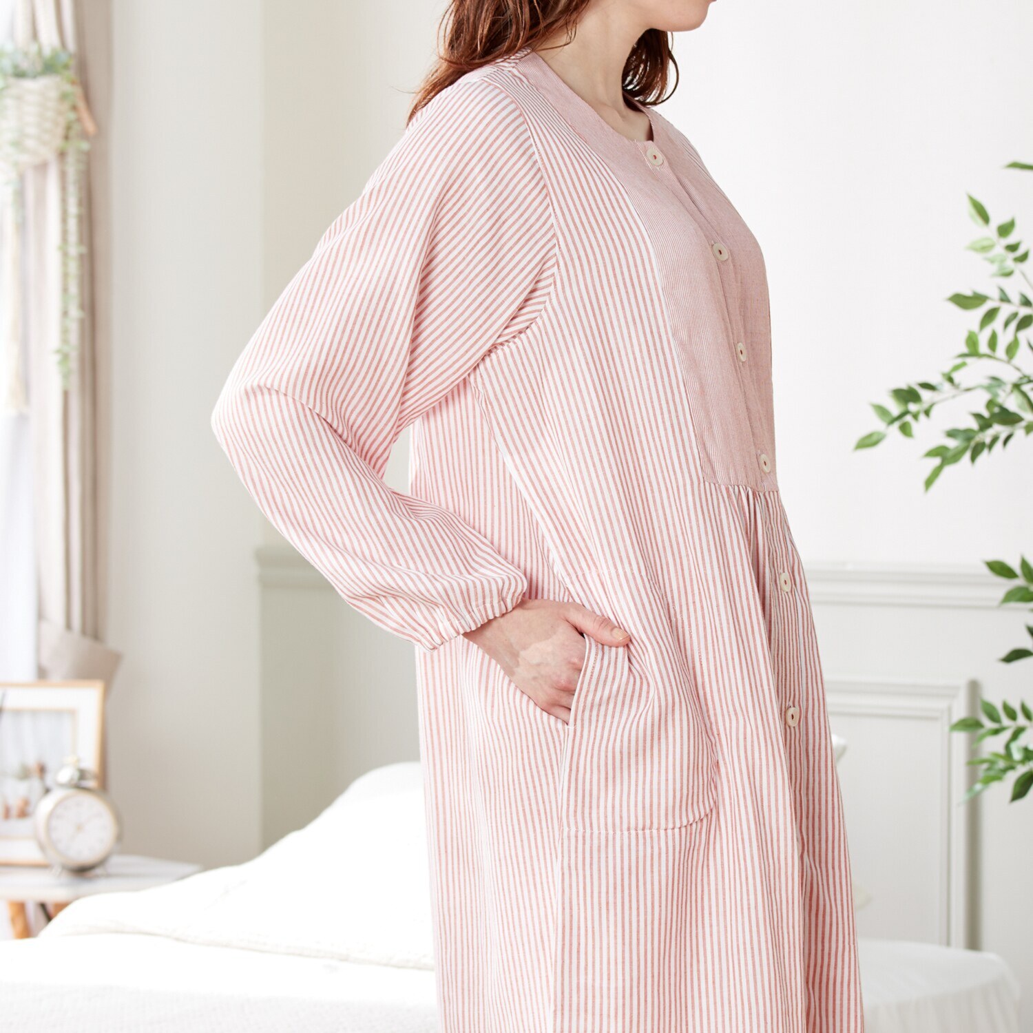 ナルエー 綿１００％ ダブルガーゼ ストライプ ワンピース＆パンツ