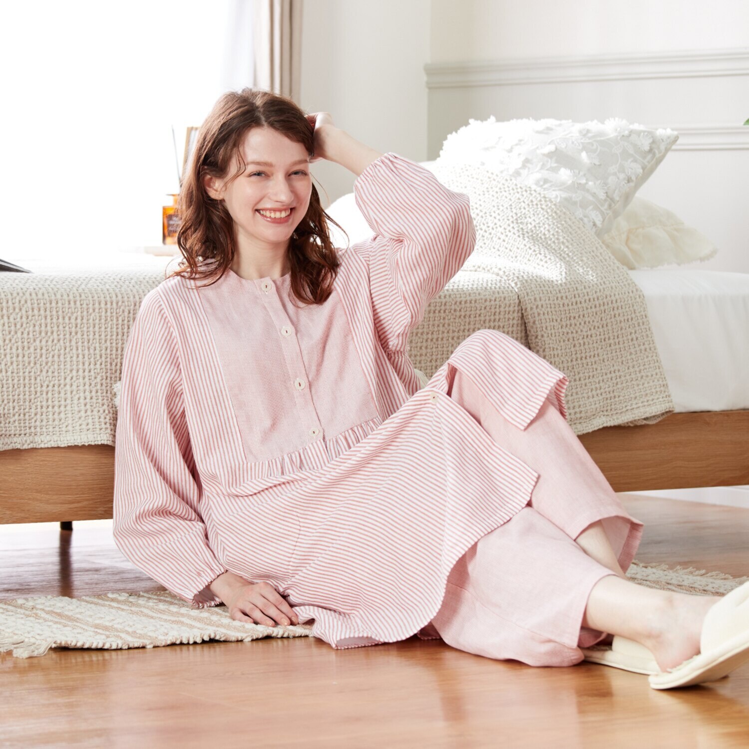 ナルエー 綿１００％ ダブルガーゼ ストライプ ワンピース＆パンツ