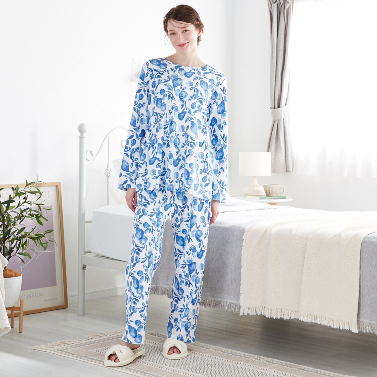 ナルエー コットン１００％ スムース 洋ナシデザイン ルームウェア上下セット