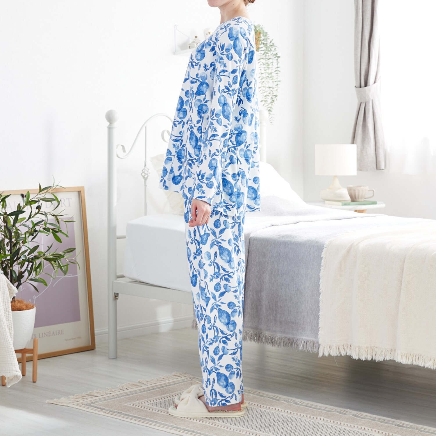 ナルエー コットン１００％ スムース 洋ナシデザイン ルームウェア上下セット