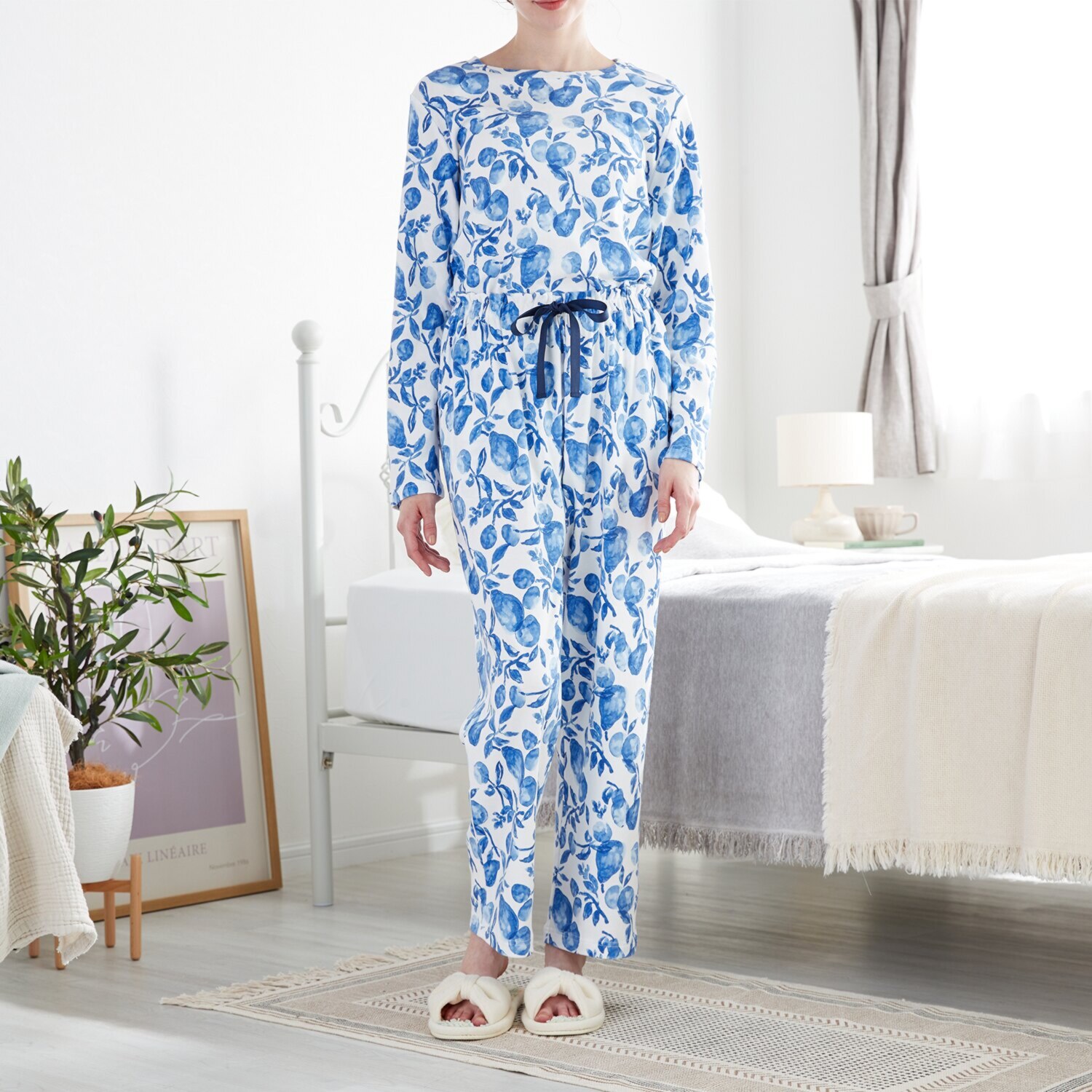 ナルエー コットン１００％ スムース 洋ナシデザイン ルームウェア上下セット