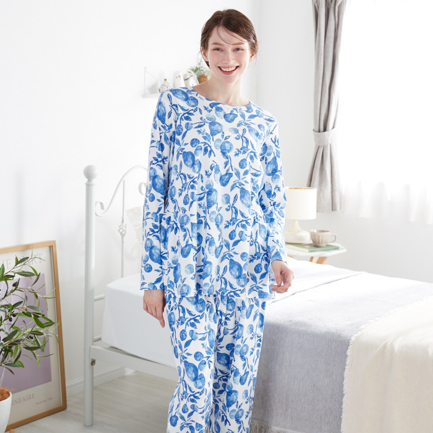 ナルエー コットン１００％ スムース 洋ナシデザイン ルームウェア上下セット