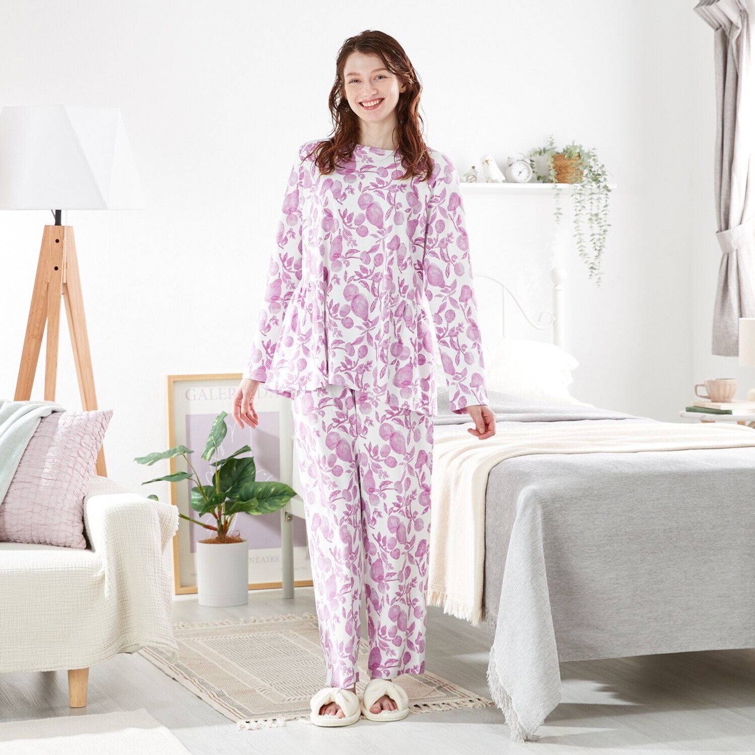 ナルエー コットン１００％ スムース 洋ナシデザイン ルームウェア上下セット