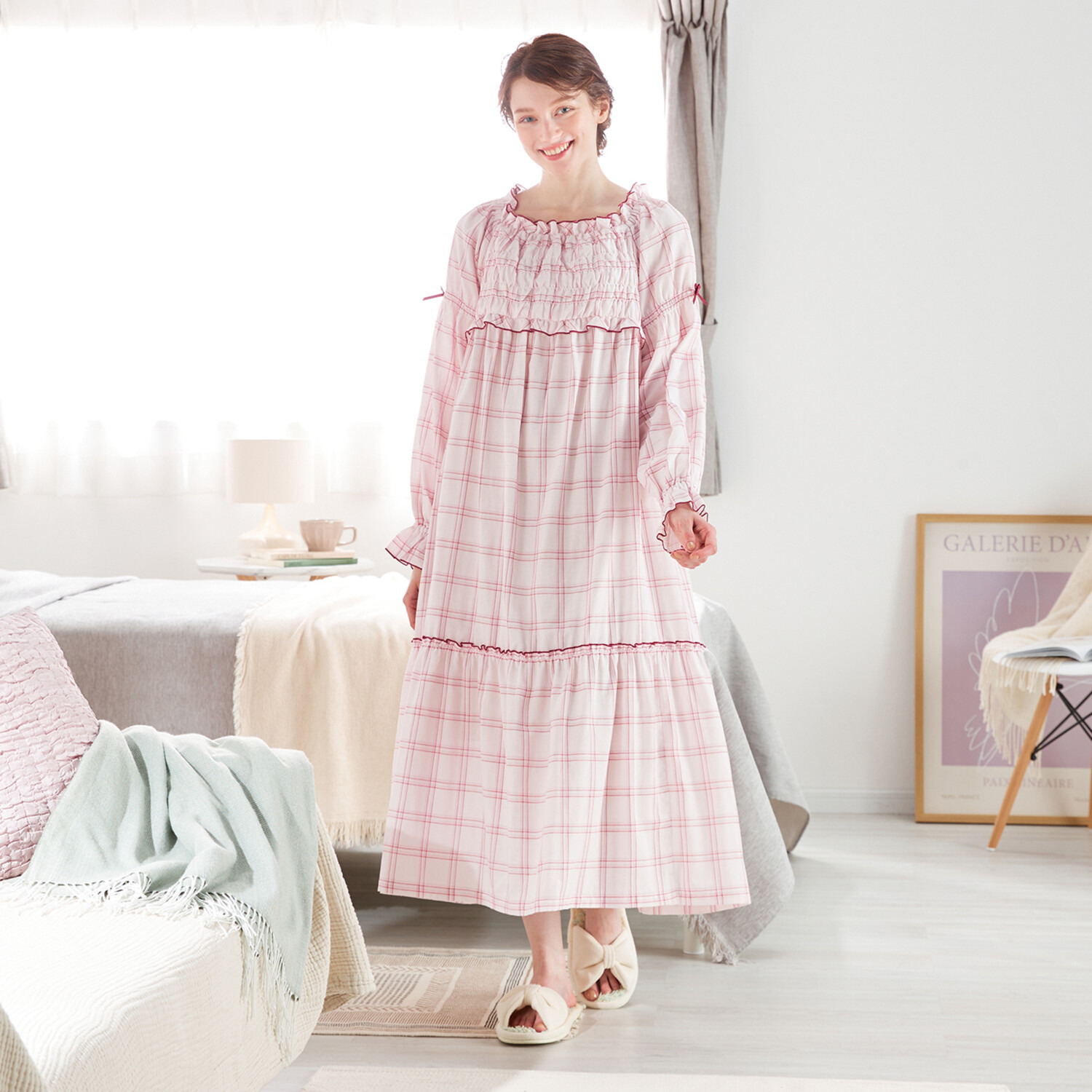 ナルエー 綿１００％ ダブルガーゼ チェックワンピース