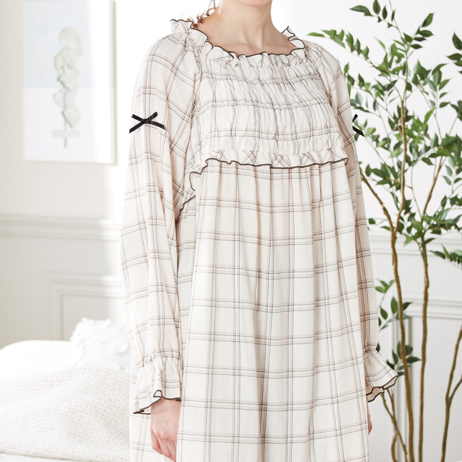 ナルエー 綿１００％ ダブルガーゼ チェックワンピース