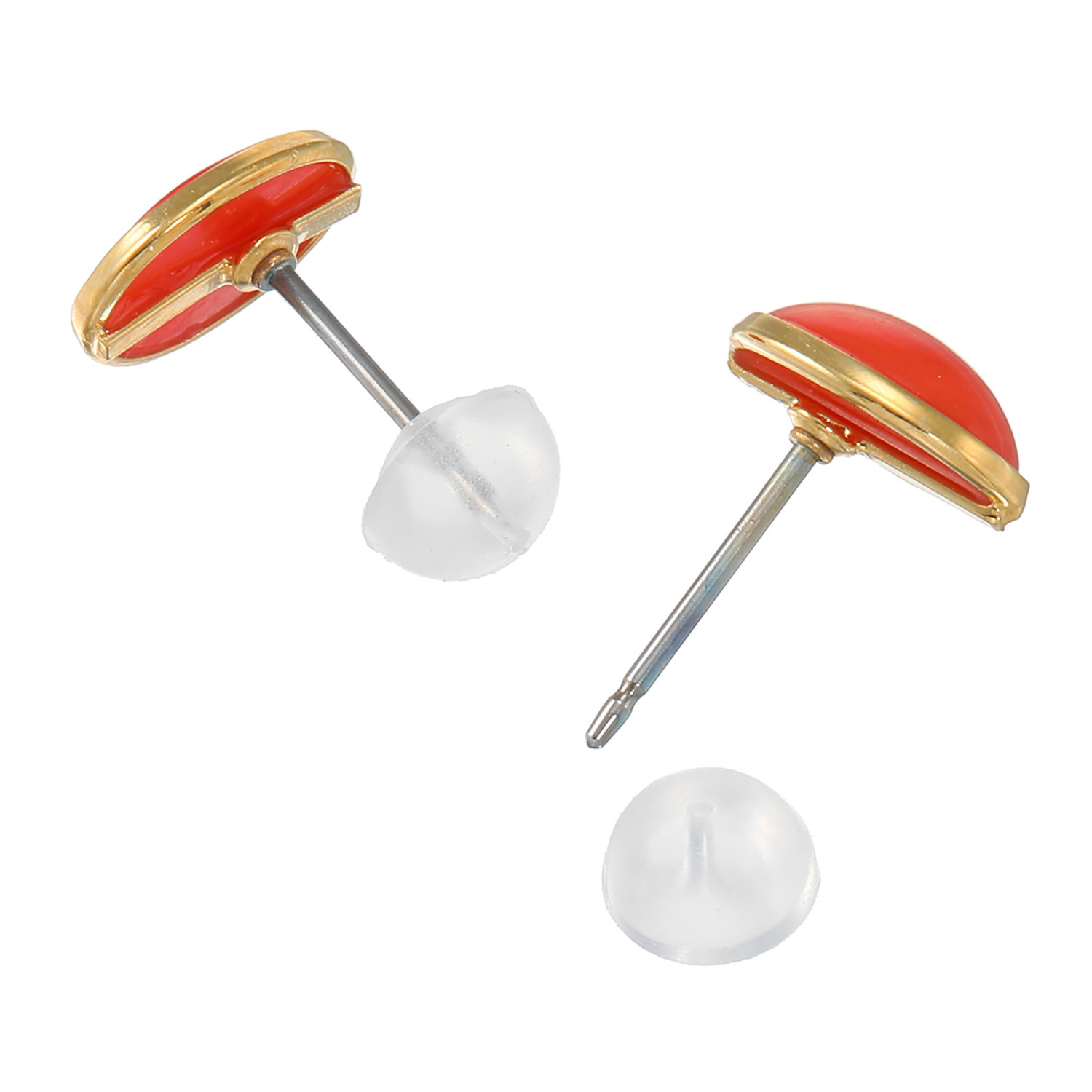 珠里 シルバー 地中海サンゴ オーバルカボション スタッドピアス