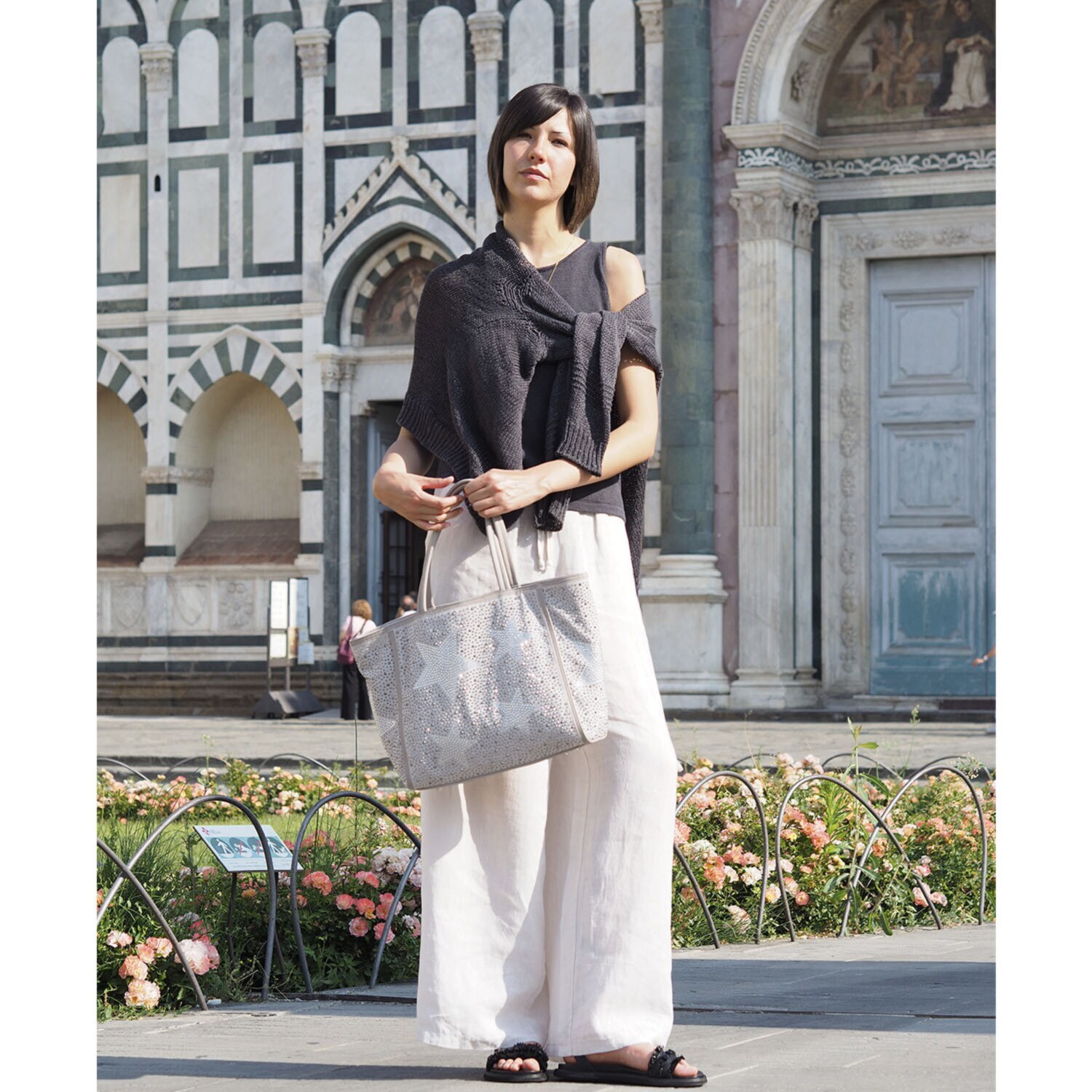 グッシオイタリー イタリアデザイン 星柄ラインストーン トートバッグ＆ ポーチセット