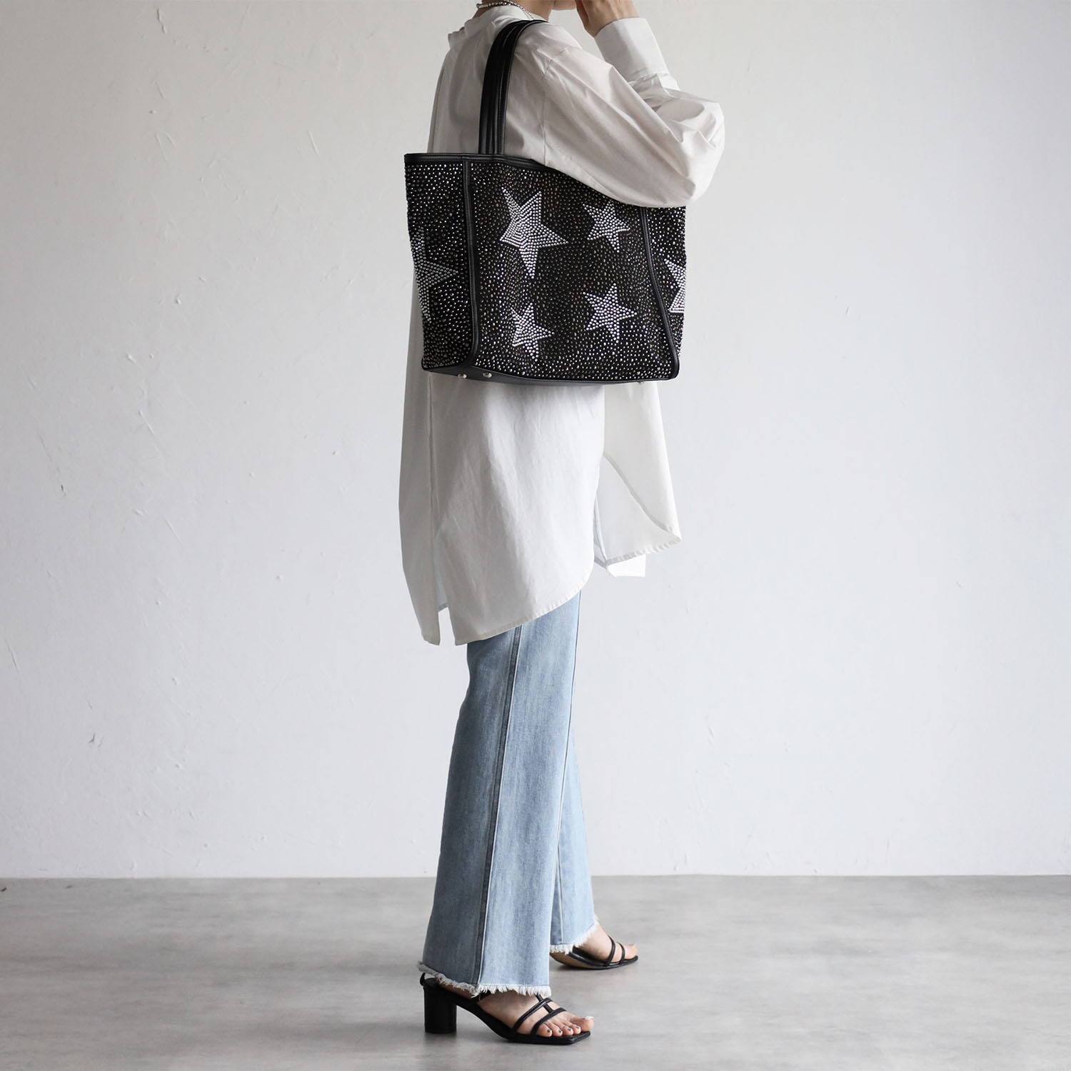 グッシオイタリー イタリアデザイン 星柄ラインストーン トートバッグ＆ ポーチセット