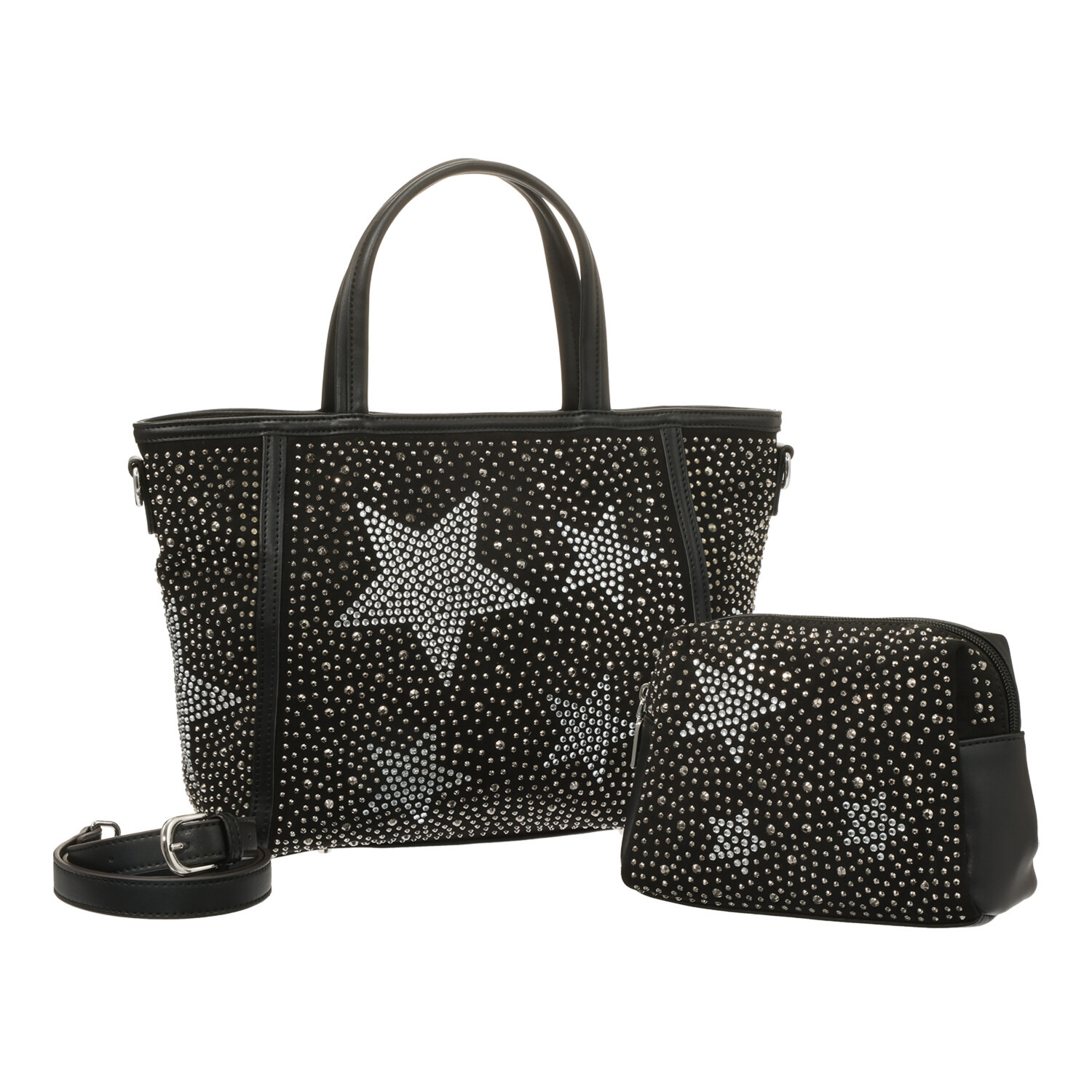 グッシオイタリー イタリアデザイン 星柄ラインストーン ２ウェイバッグ＆ ポーチセット