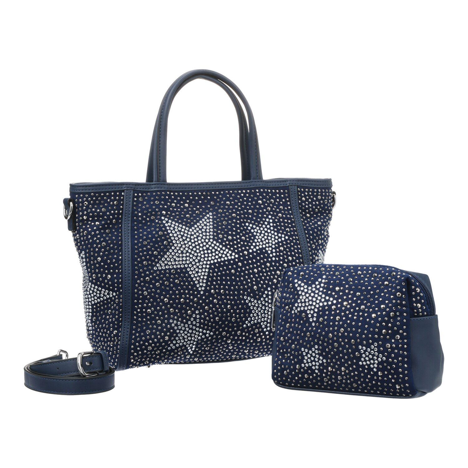グッシオイタリー イタリアデザイン 星柄ラインストーン ２ウェイバッグ＆ ポーチセット