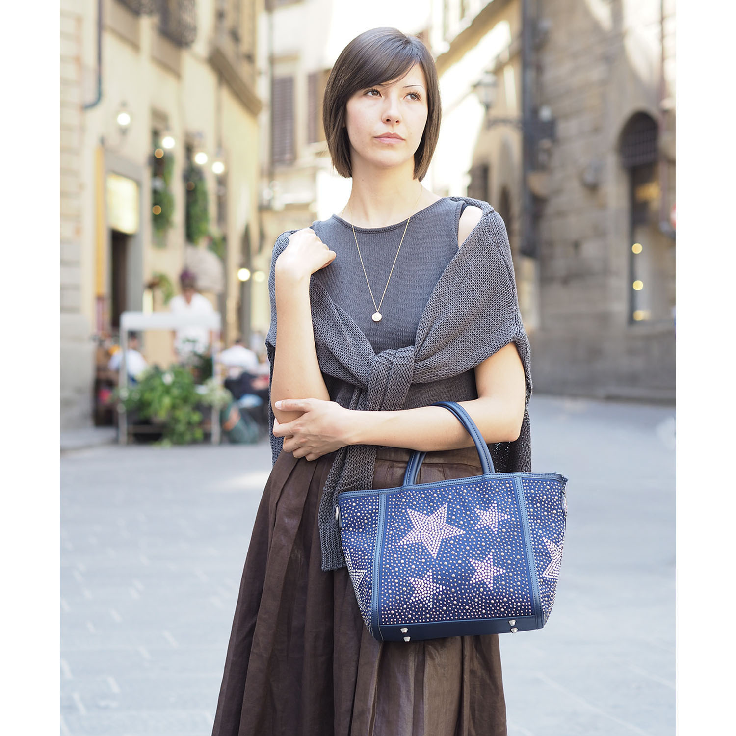 グッシオイタリー イタリアデザイン 星柄ラインストーン ２ウェイバッグ＆ ポーチセット