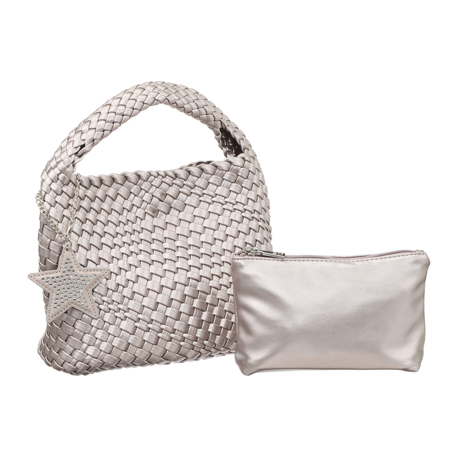 グッシオイタリー 柔らかレザータッチ 編み込みメッシュ トートバッグ＆ポーチ ＜星形チャーム付＞