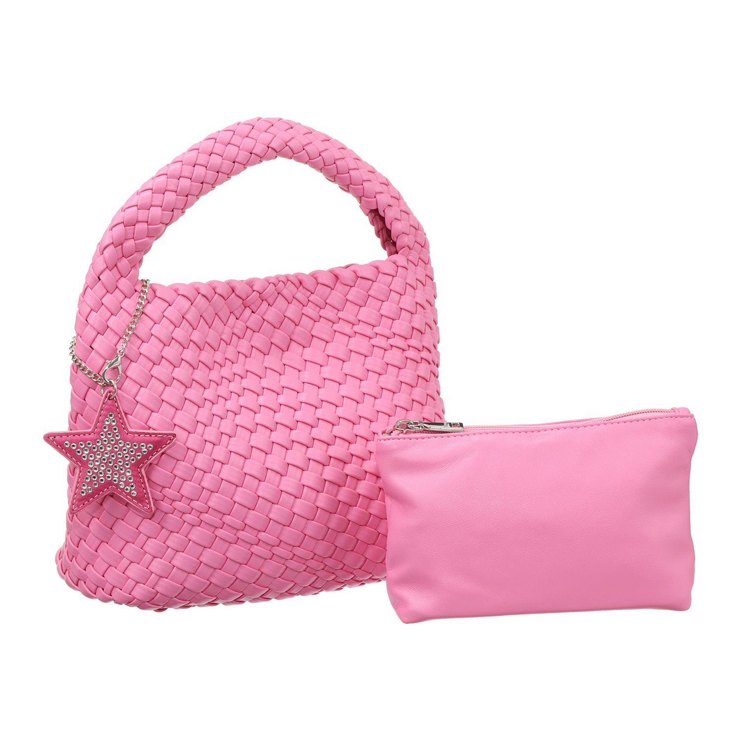 グッシオイタリー 柔らかレザータッチ 編み込みメッシュ トートバッグ＆ポーチ ＜星形チャーム付＞